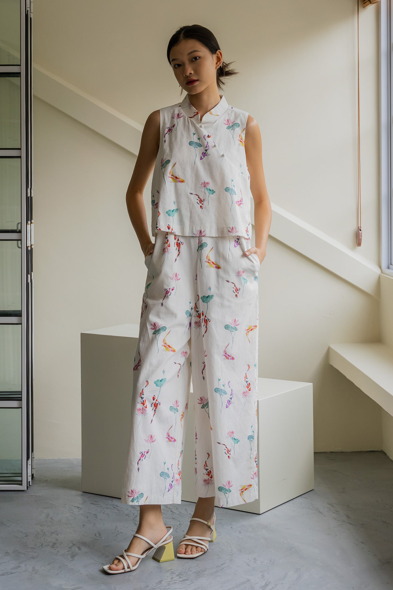 Abundance Mandarin Linen Jumpsuit in Whisper