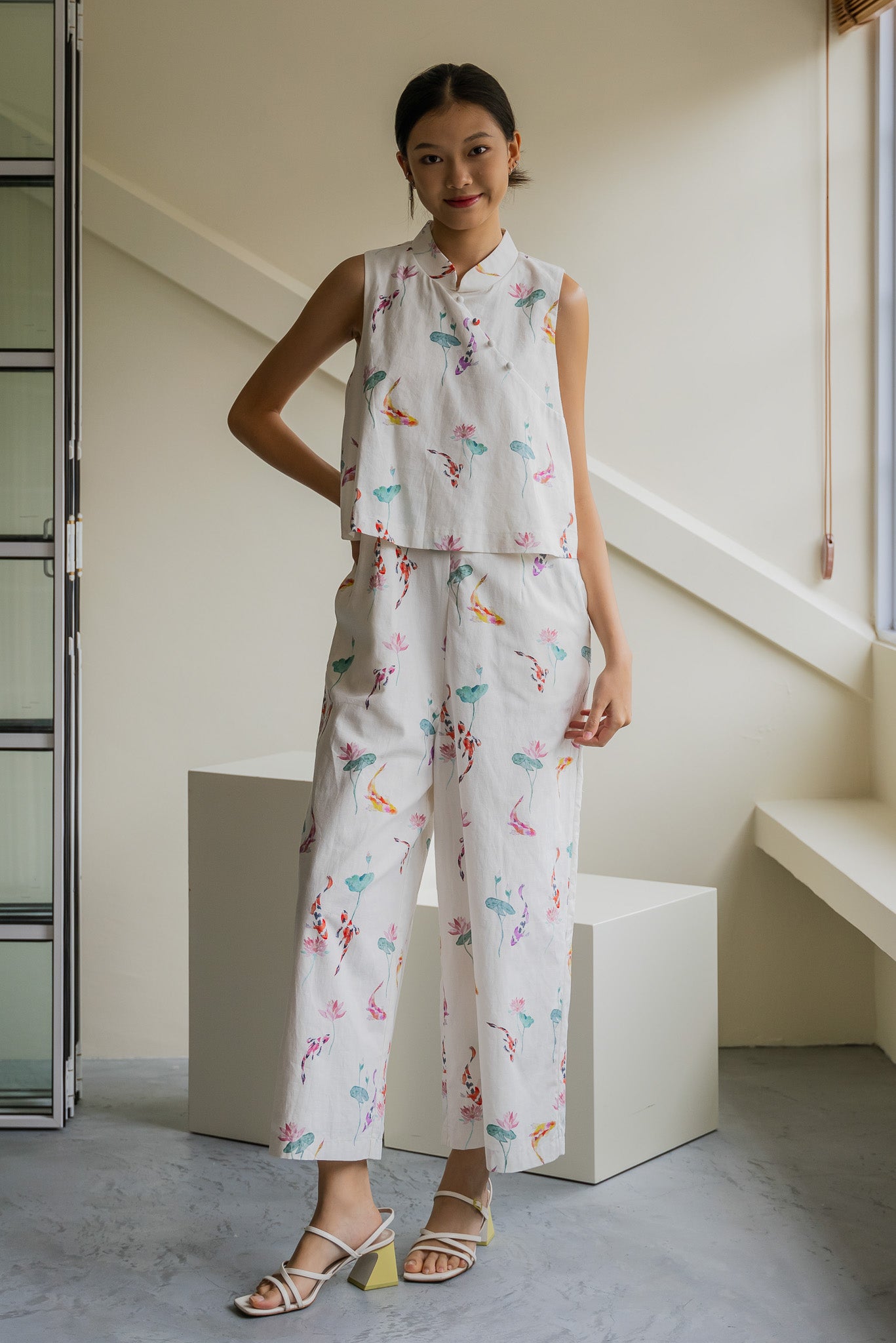 Abundance Mandarin Linen Jumpsuit in Whisper