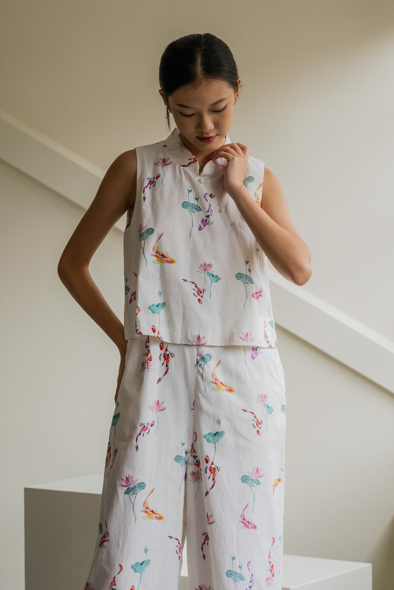 Abundance Mandarin Linen Jumpsuit in Whisper