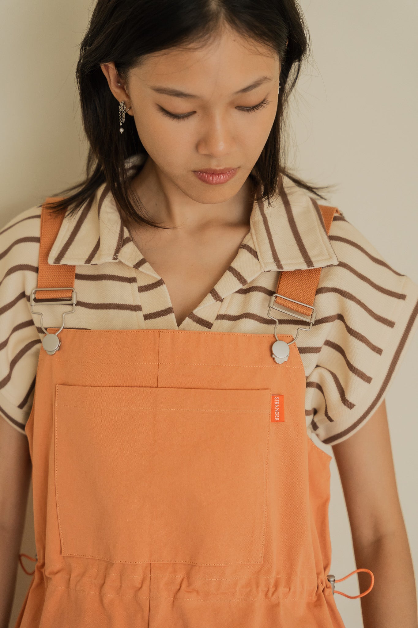 orange dungaree dress Utility Dungaree Dress in Orange First Stitch