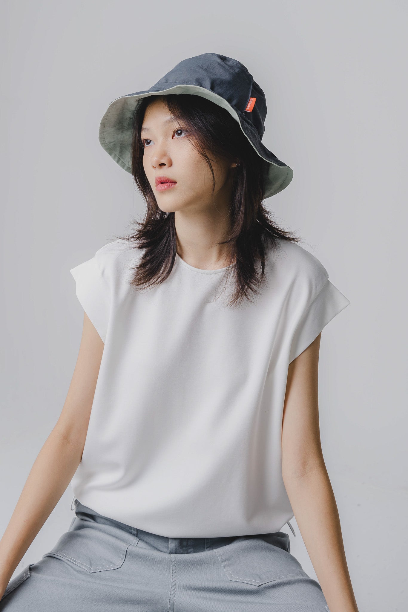 Drawstring Hem Cap Sleeve Blouse in White