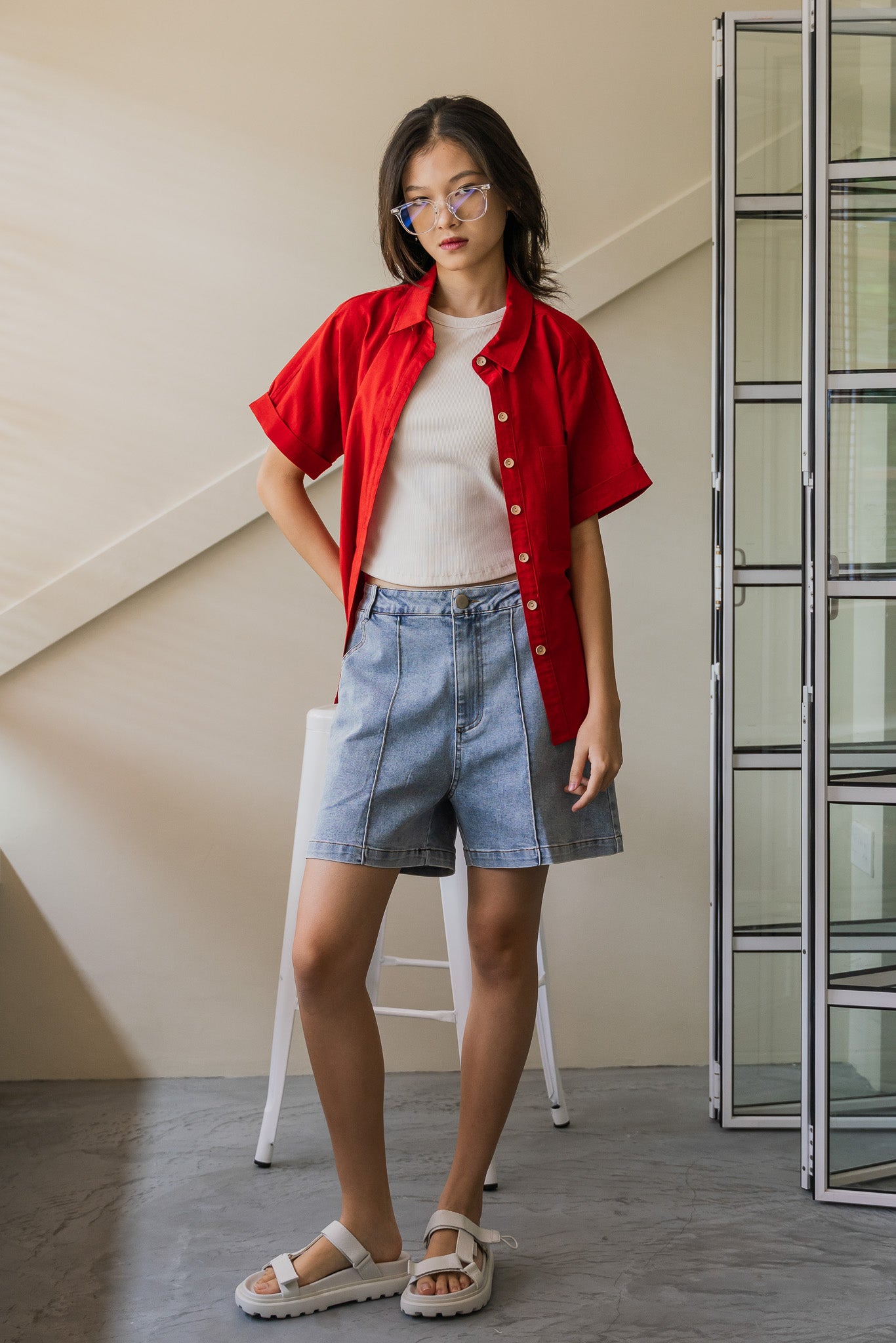 Relaxed Fit Linen Shirt in Rust