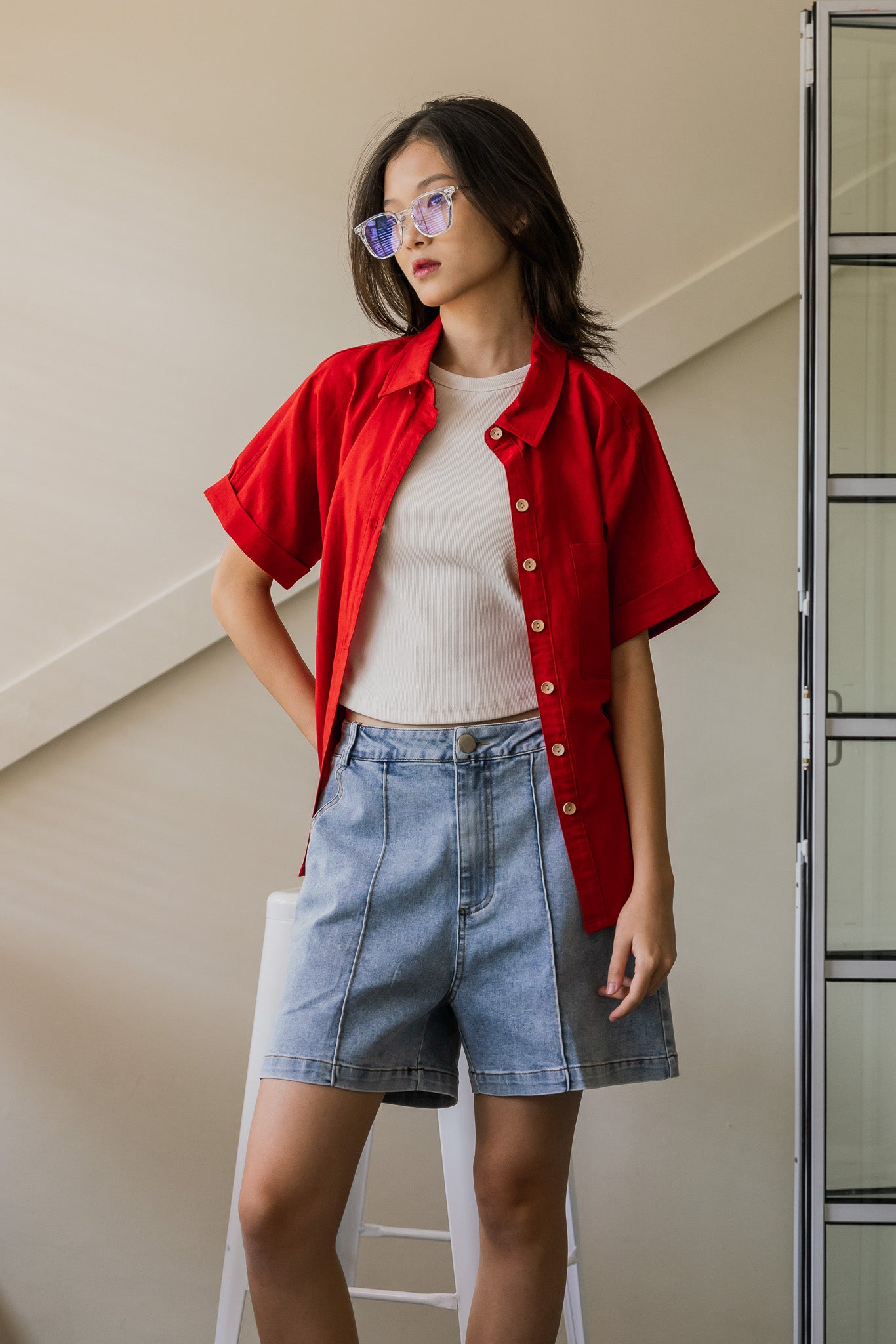 Relaxed Fit Linen Shirt in Rust