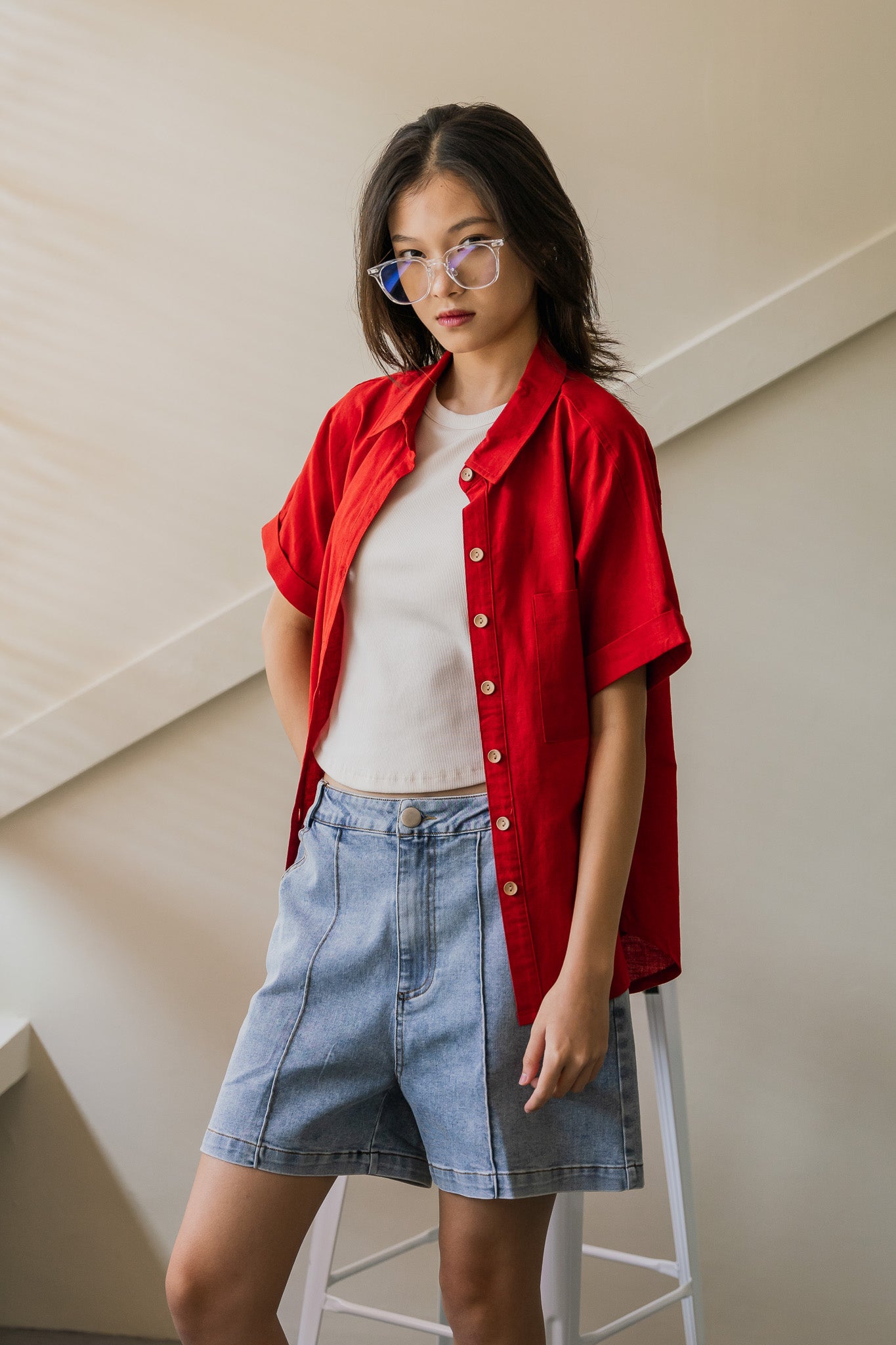 Relaxed Fit Linen Shirt in Rust
