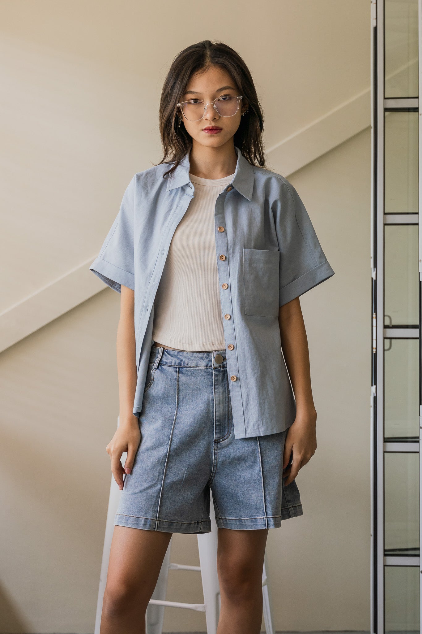 Relaxed Fit Linen Shirt in Light Blue