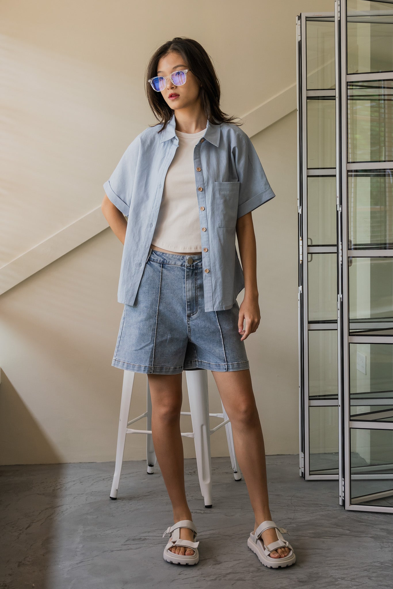 Relaxed Fit Linen Shirt in Light Blue