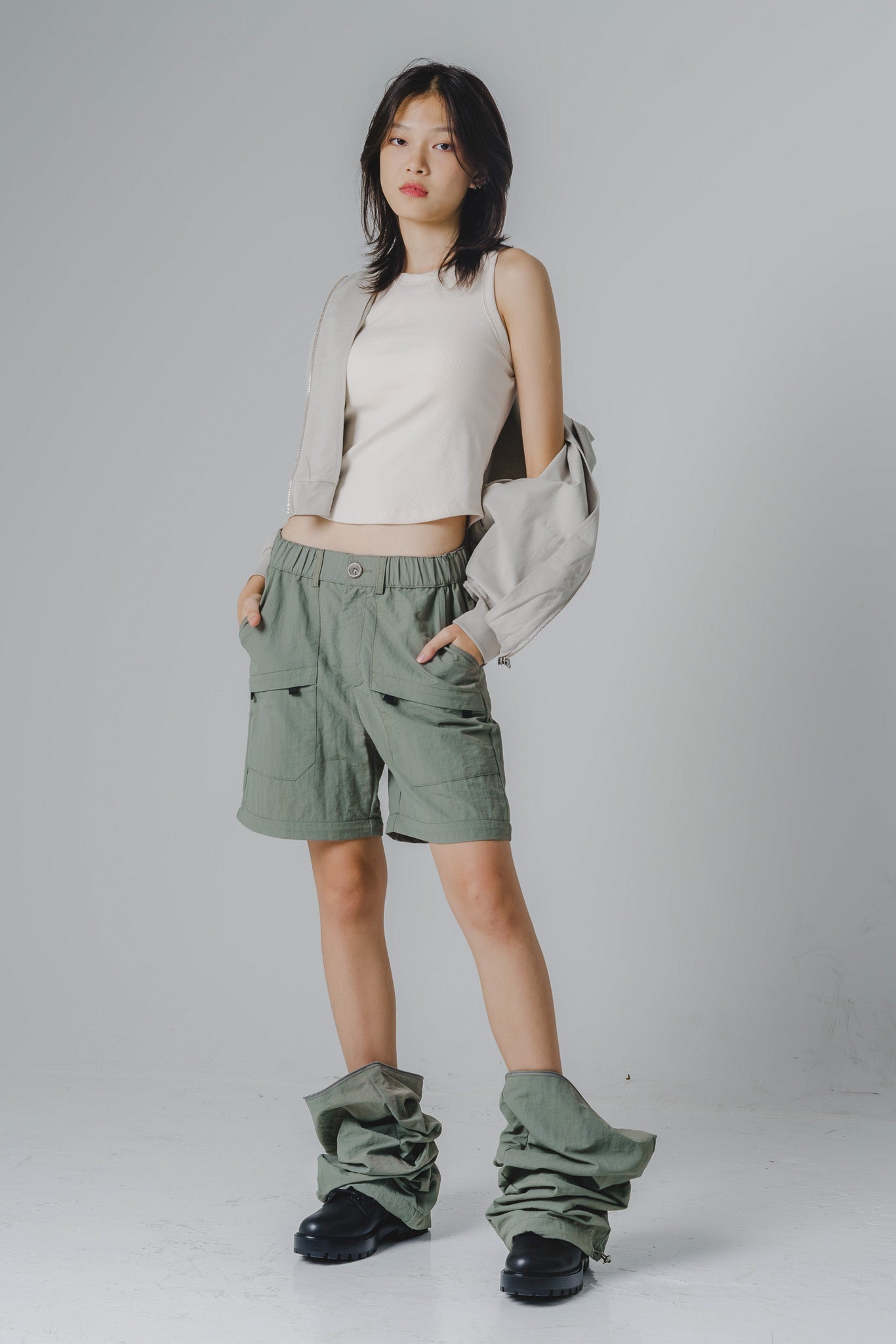 Two-Way Nylon Utility Pants/Berms in Moss Green