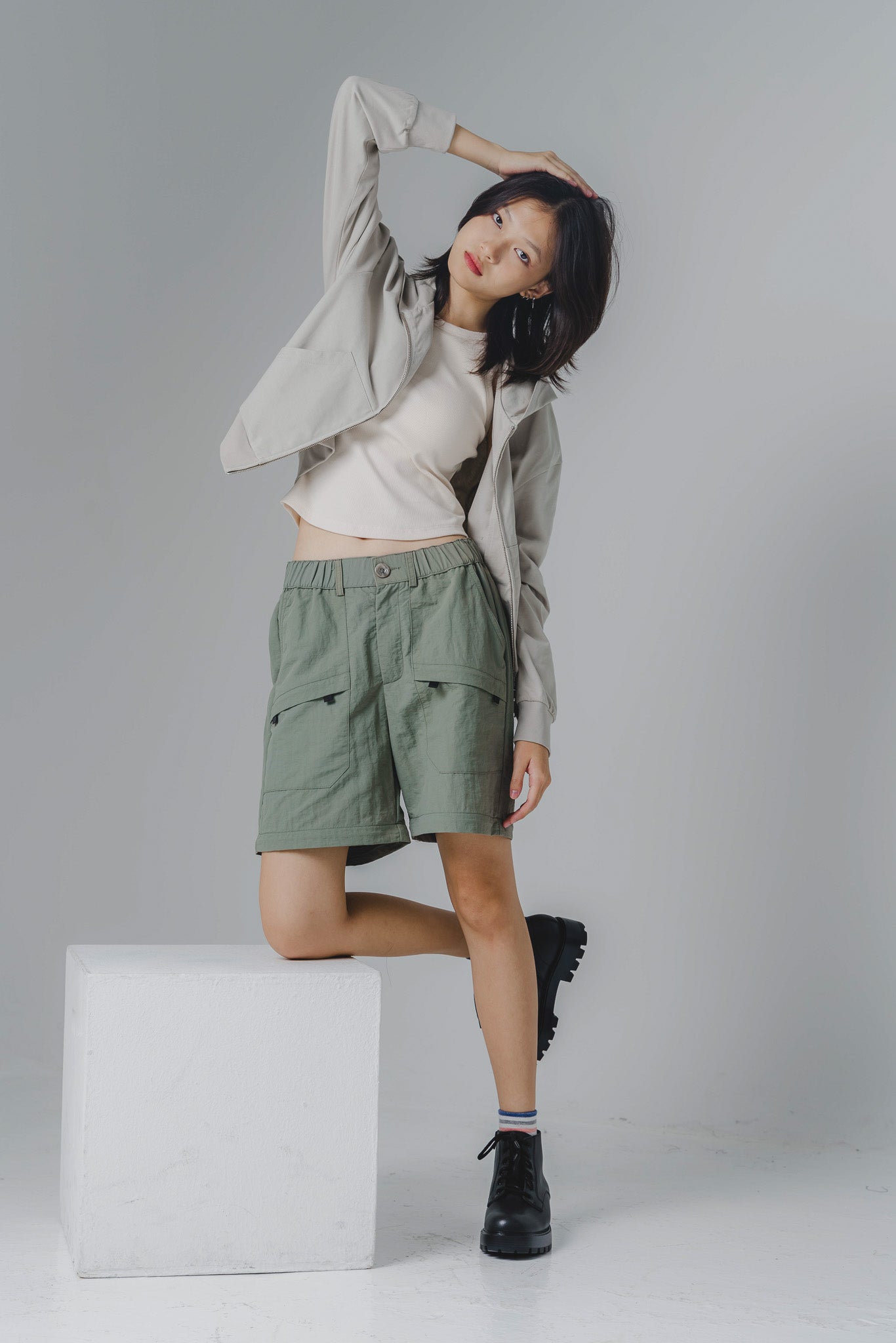 Two-Way Nylon Utility Pants/Berms in Moss Green