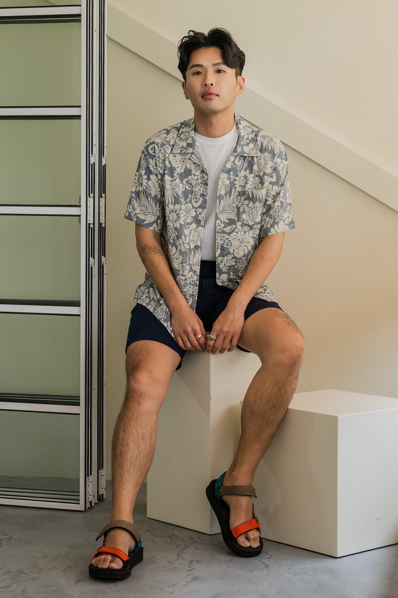 Heritage Printed Men's Camp Collar Shirt in Sky