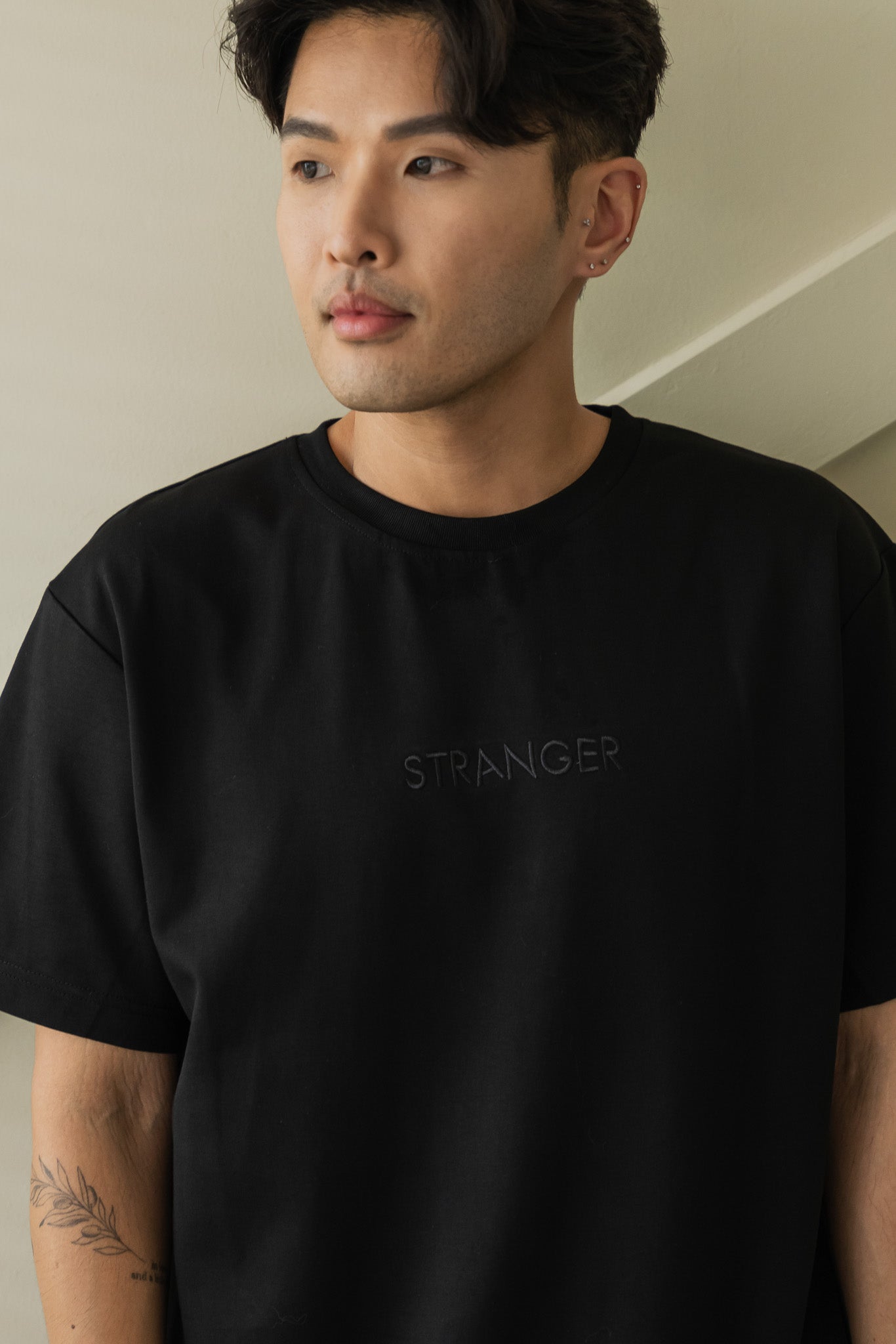 STRANGER Men's Embroidered Logo Tee in Black