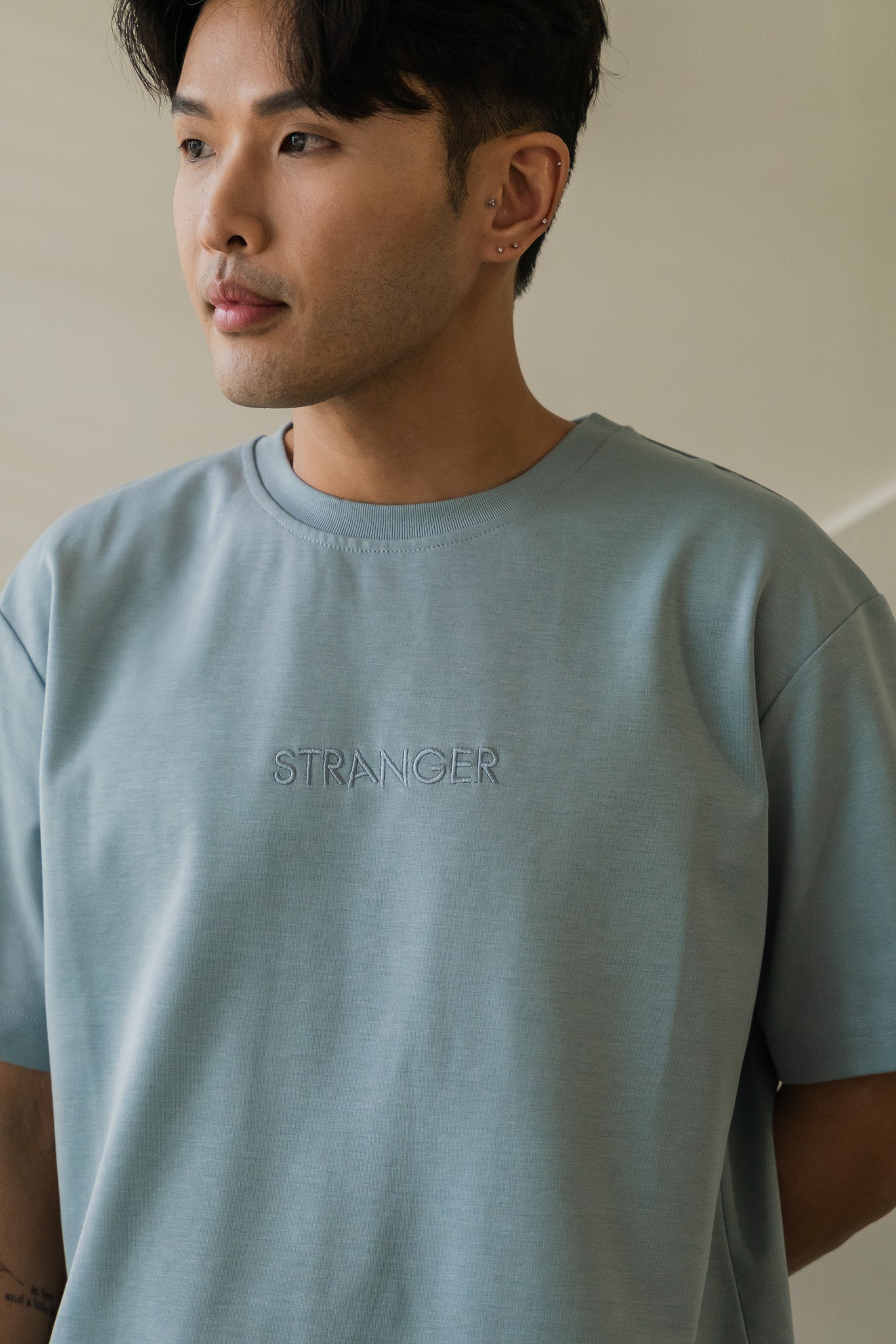 STRANGER Men's Embroidered Logo Tee in Light Blue