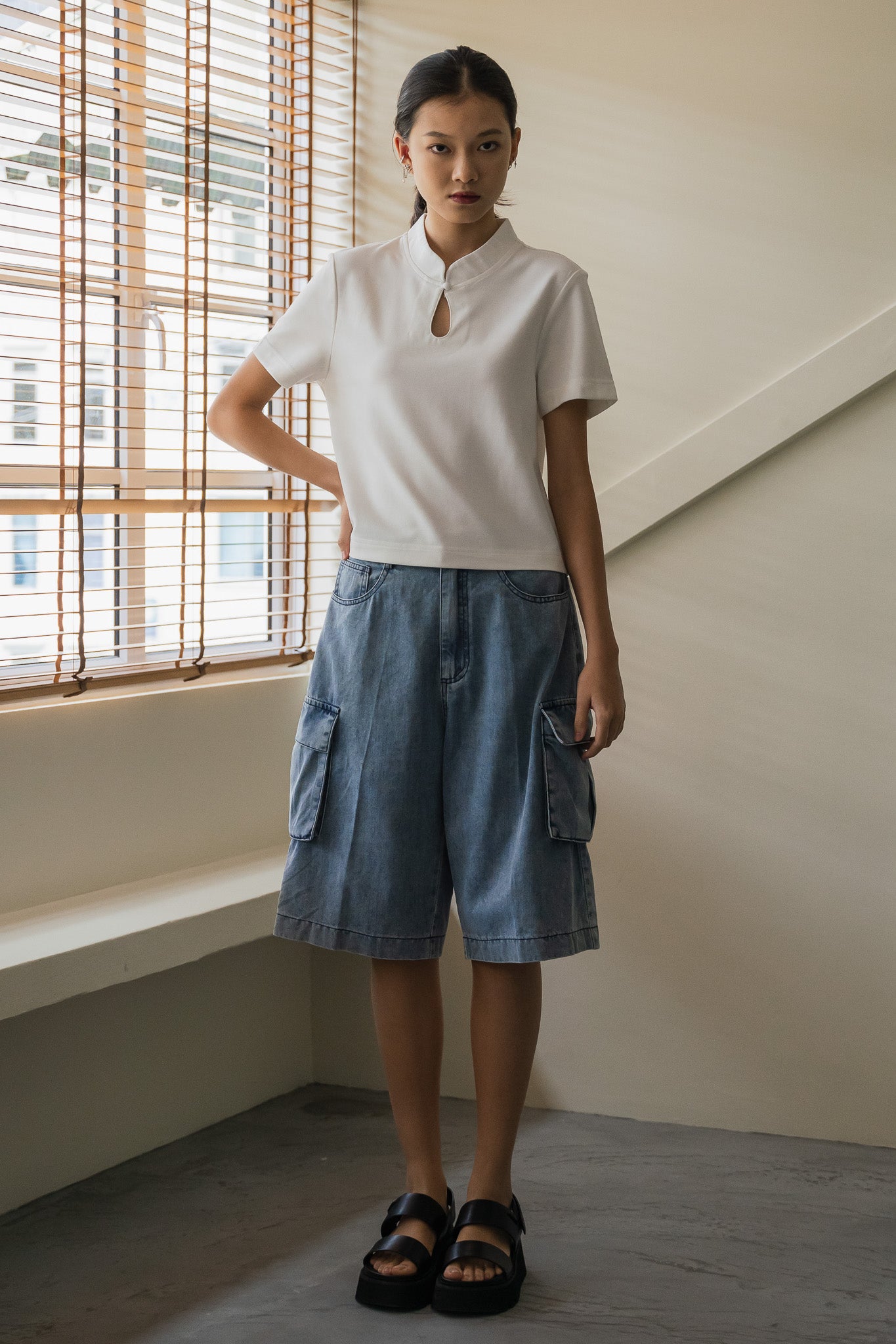 Mandarin Cropped Top in White