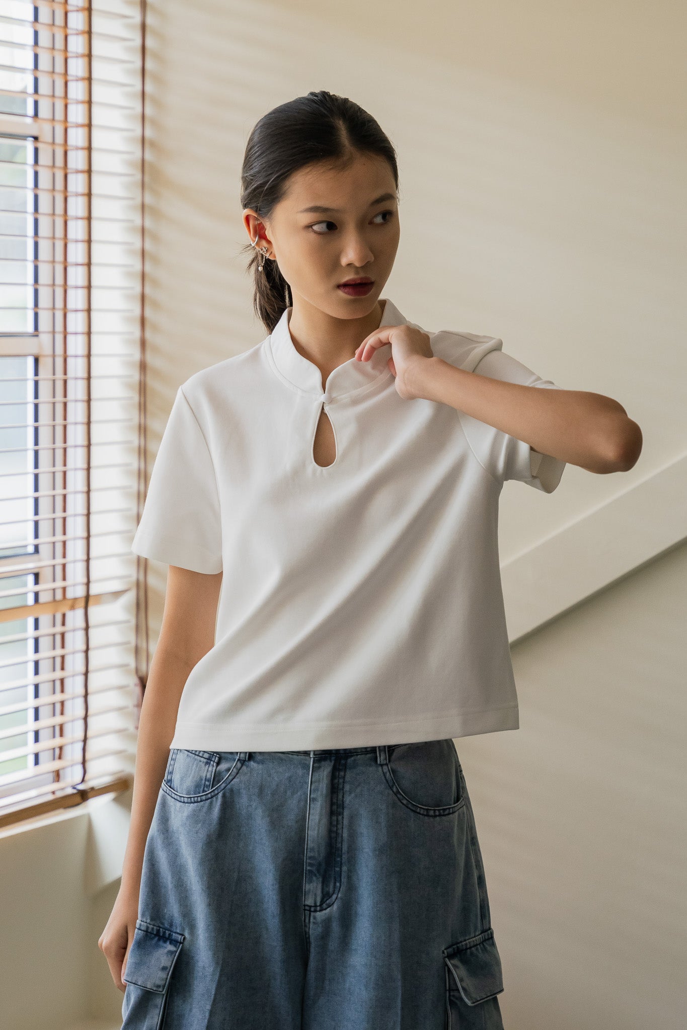 Mandarin Cropped Top in White