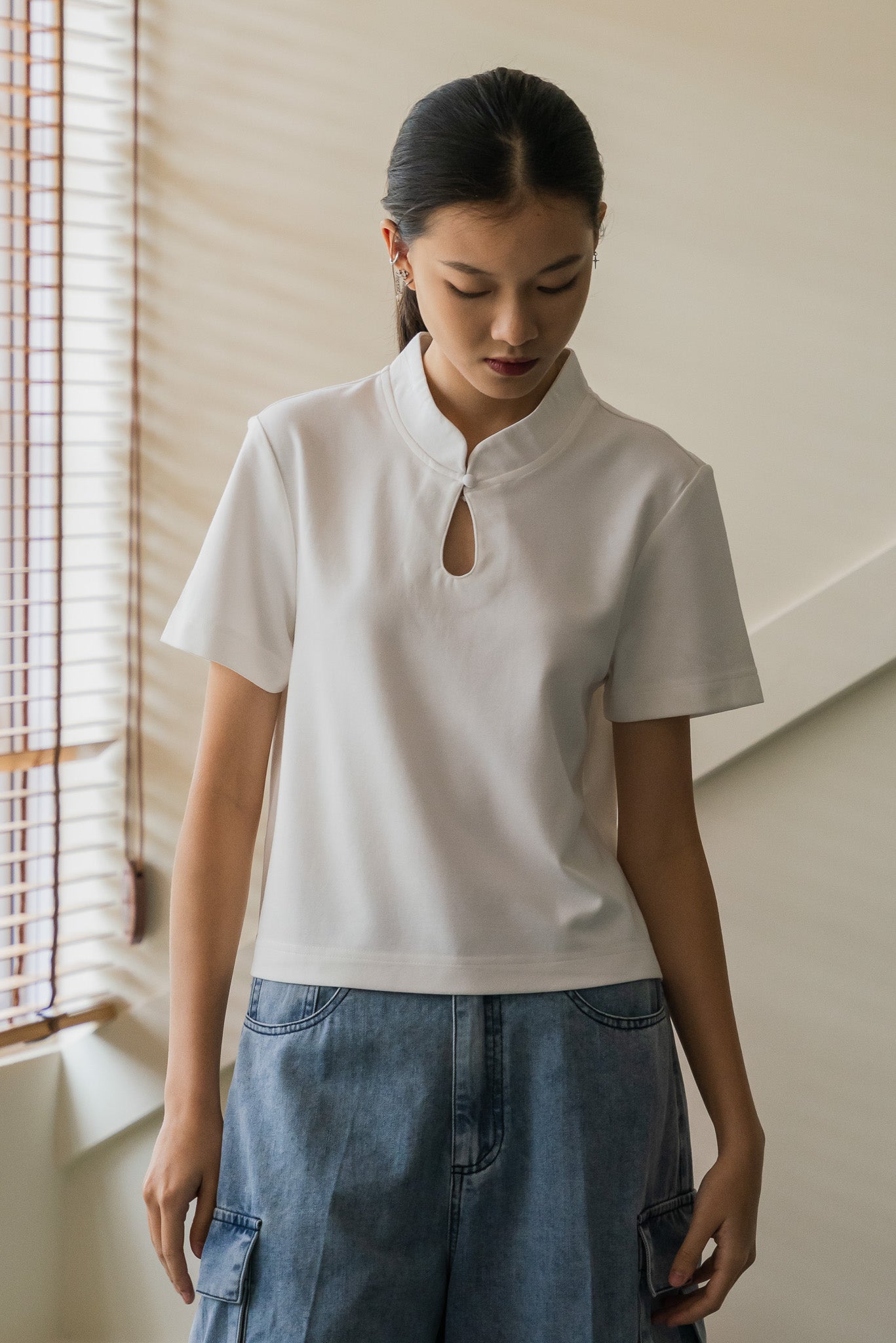 Mandarin Cropped Top in White