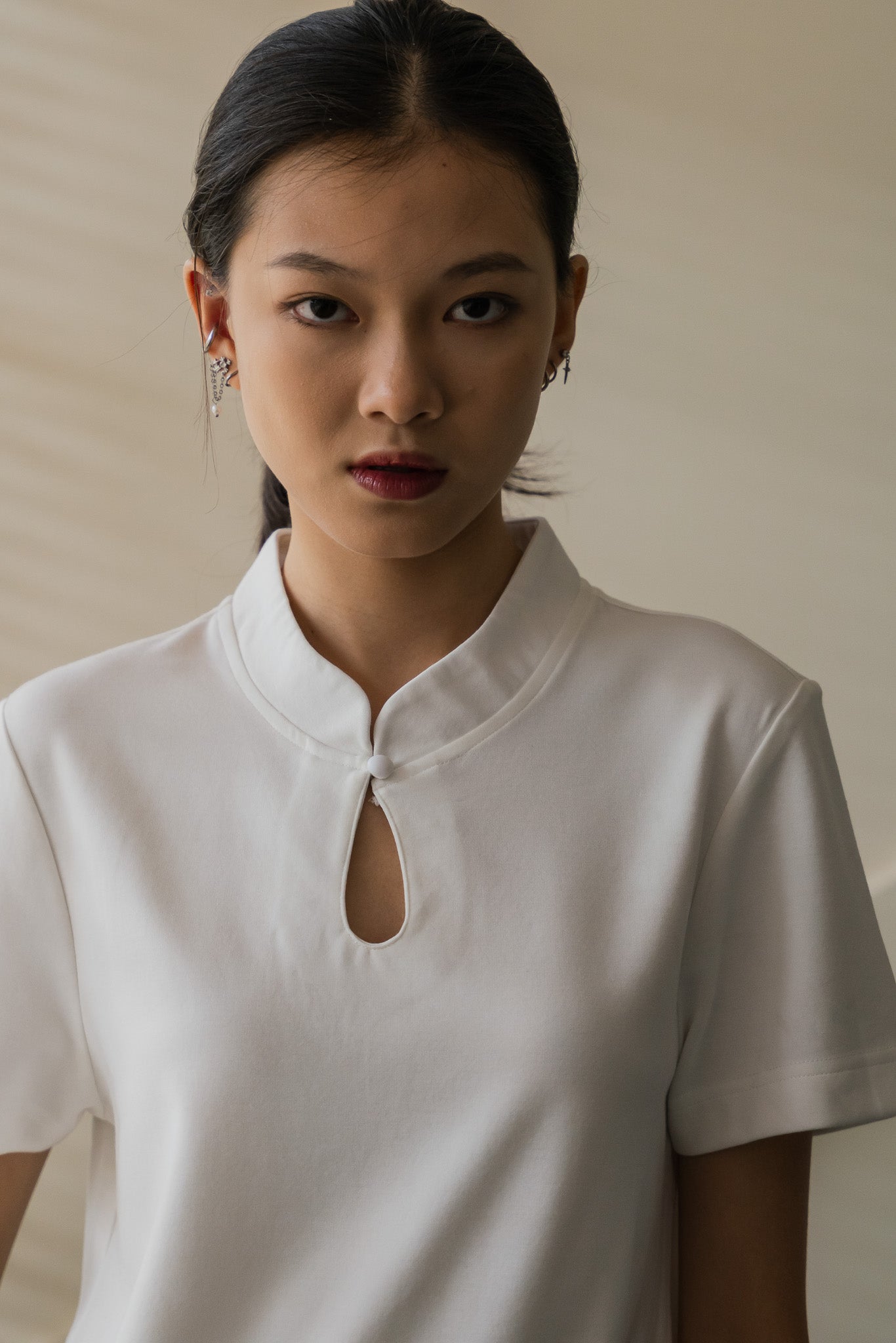 Mandarin Cropped Top in White
