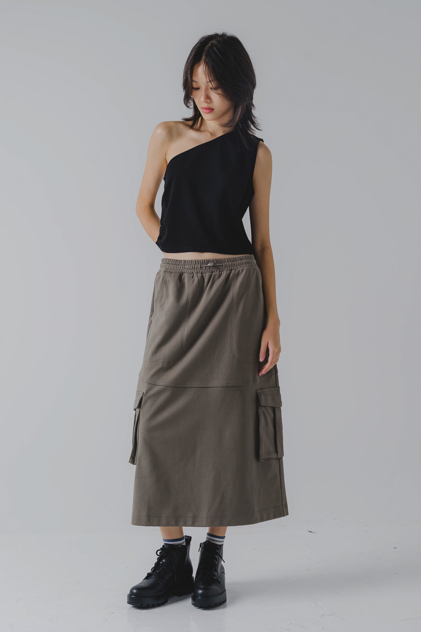 Ruched Toga Top in Black