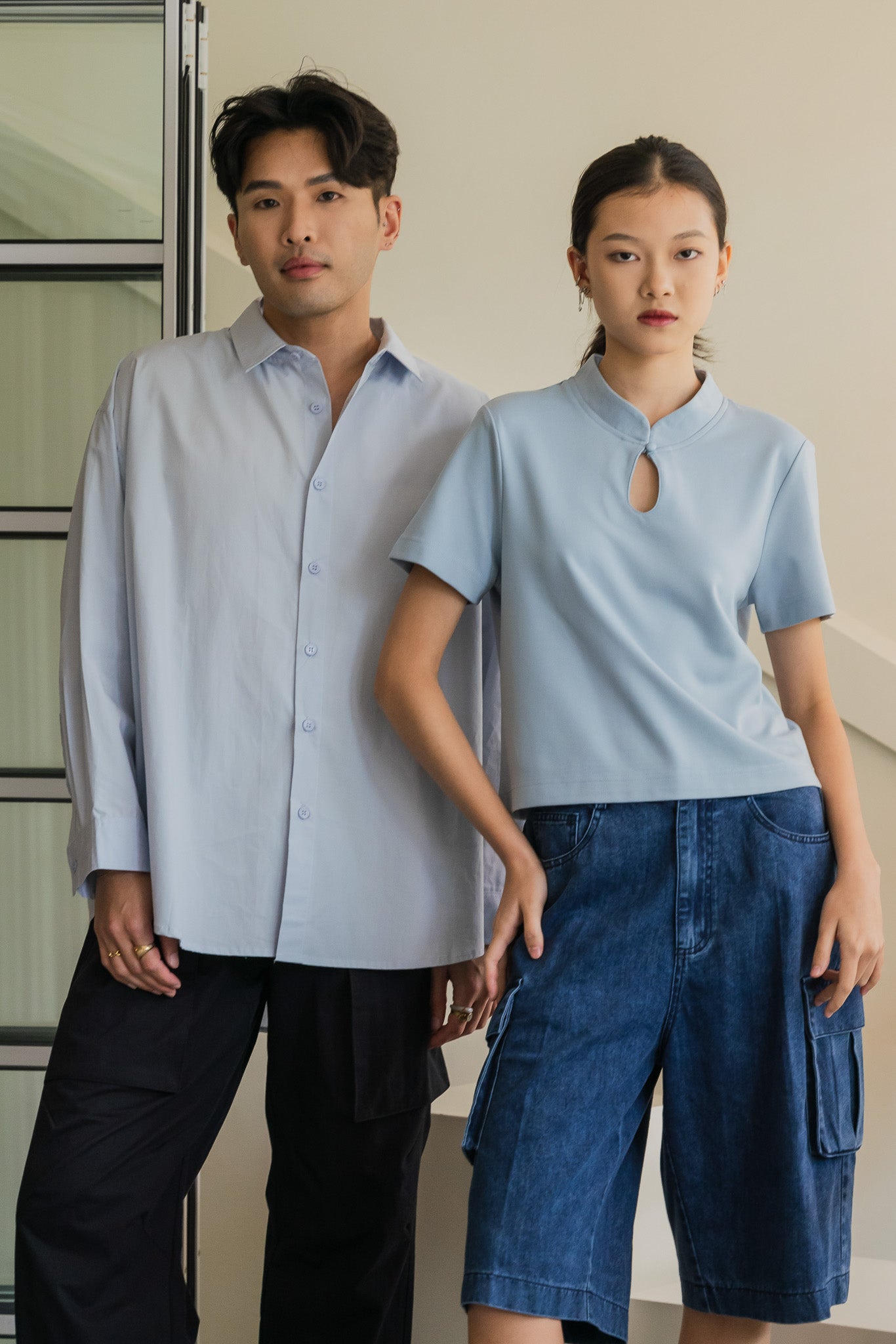 Mandarin Cropped Top in Light Blue