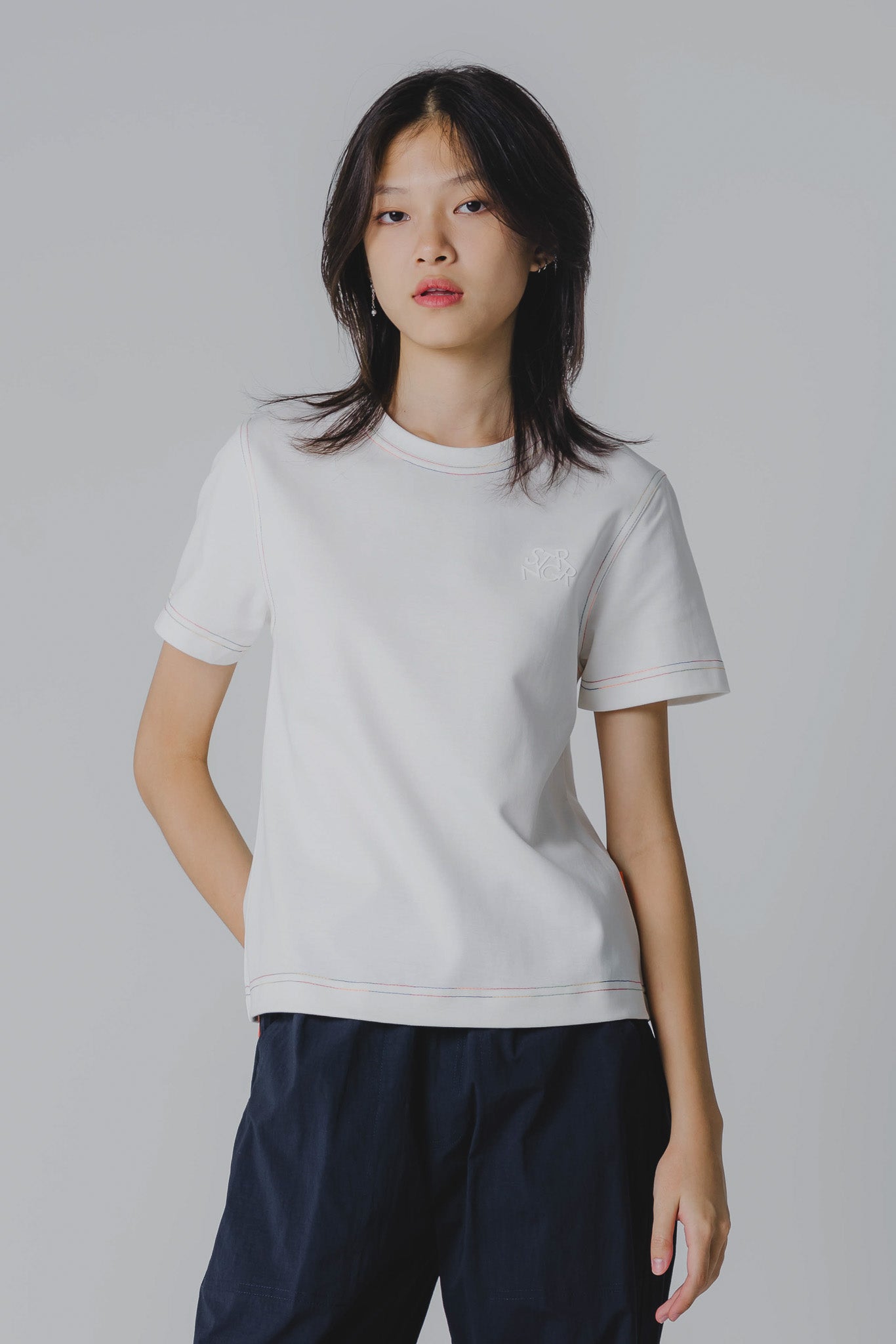 STRNGR Contrast Stitch Tee in White
