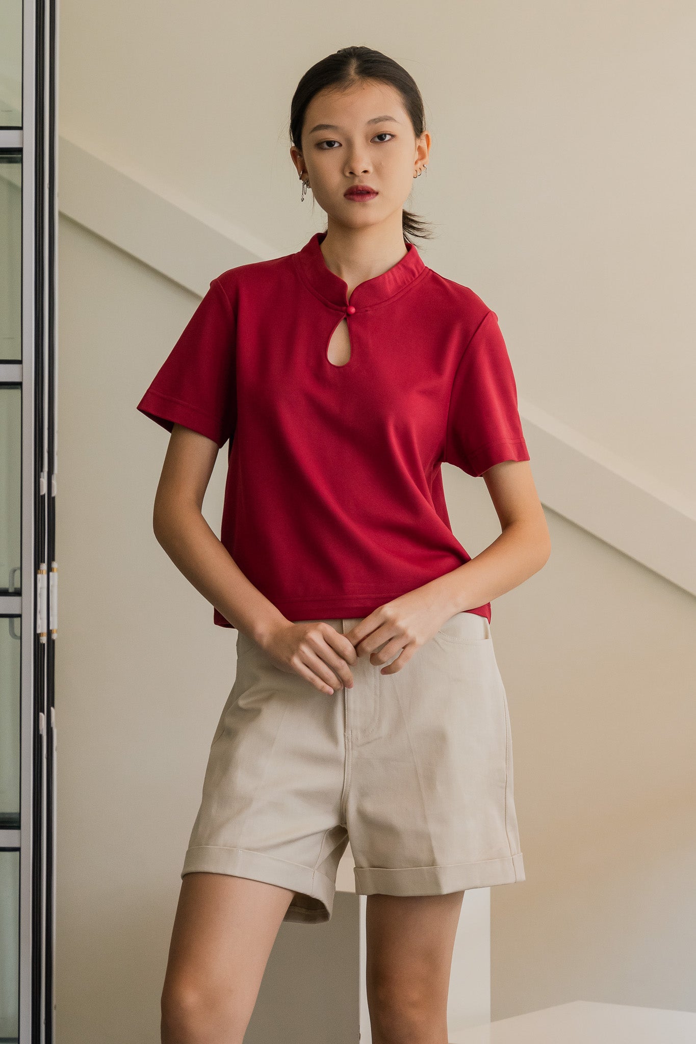 Mandarin Cropped Top in Wine