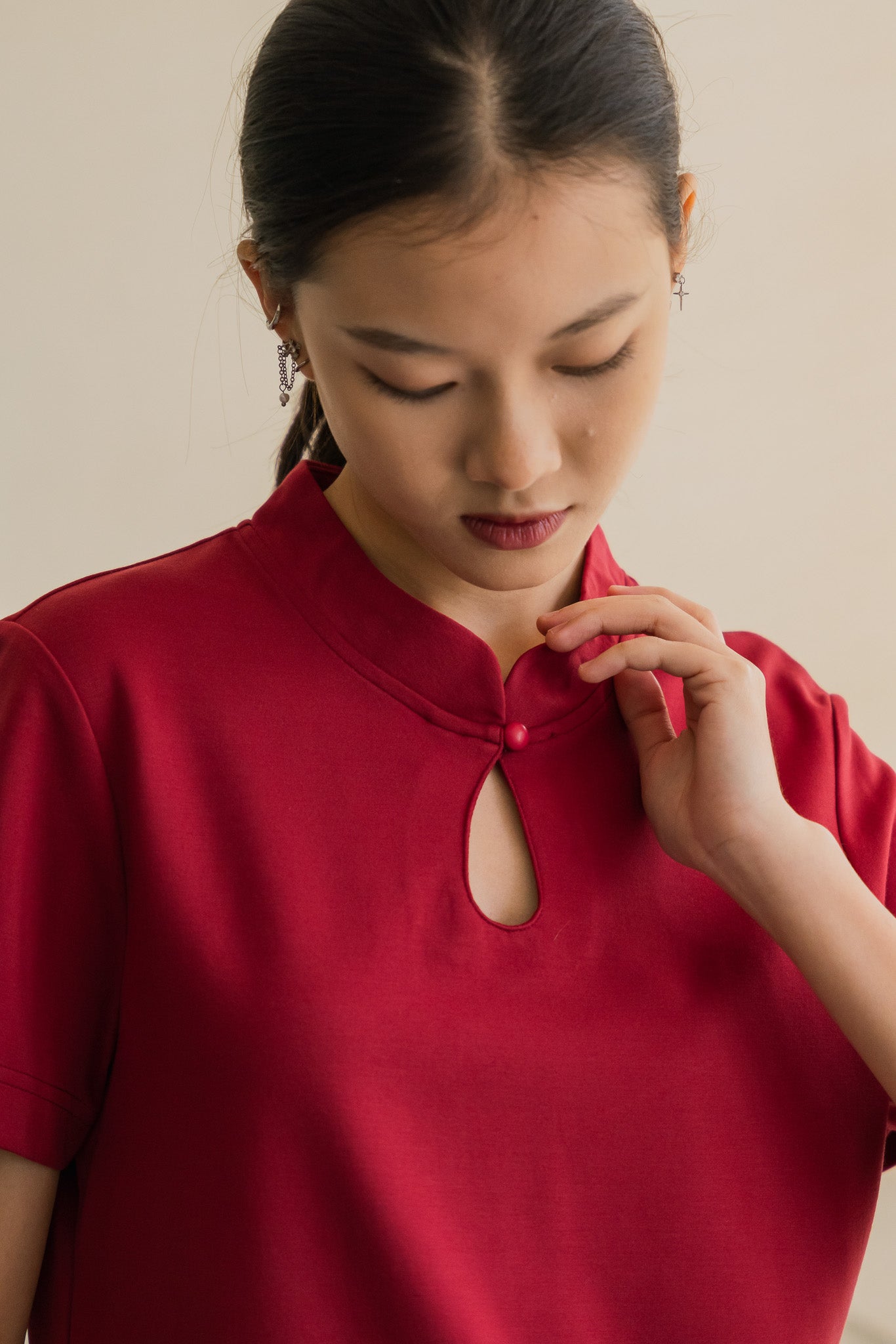 Mandarin Cropped Top in Wine