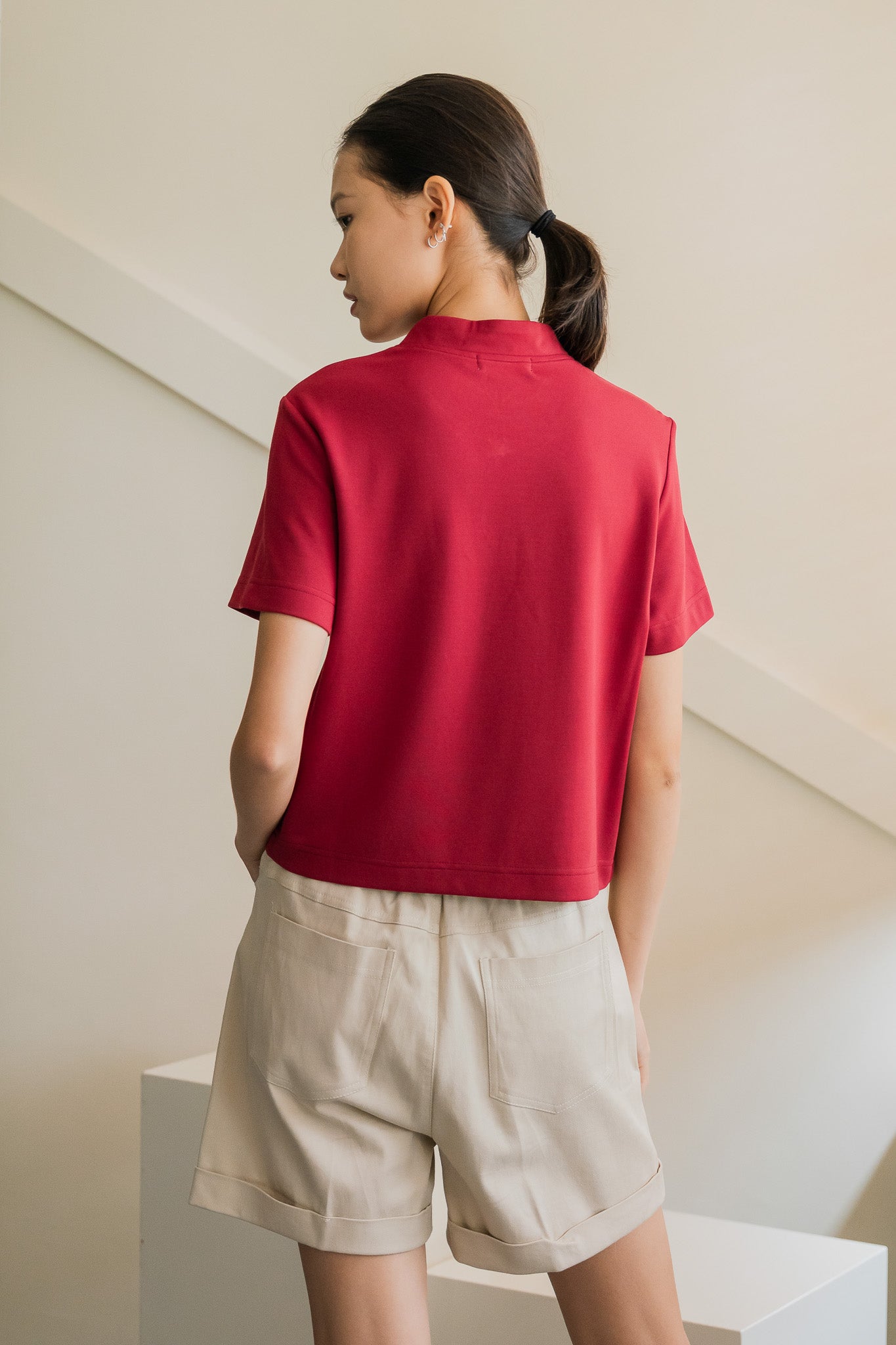 Mandarin Cropped Top in Wine