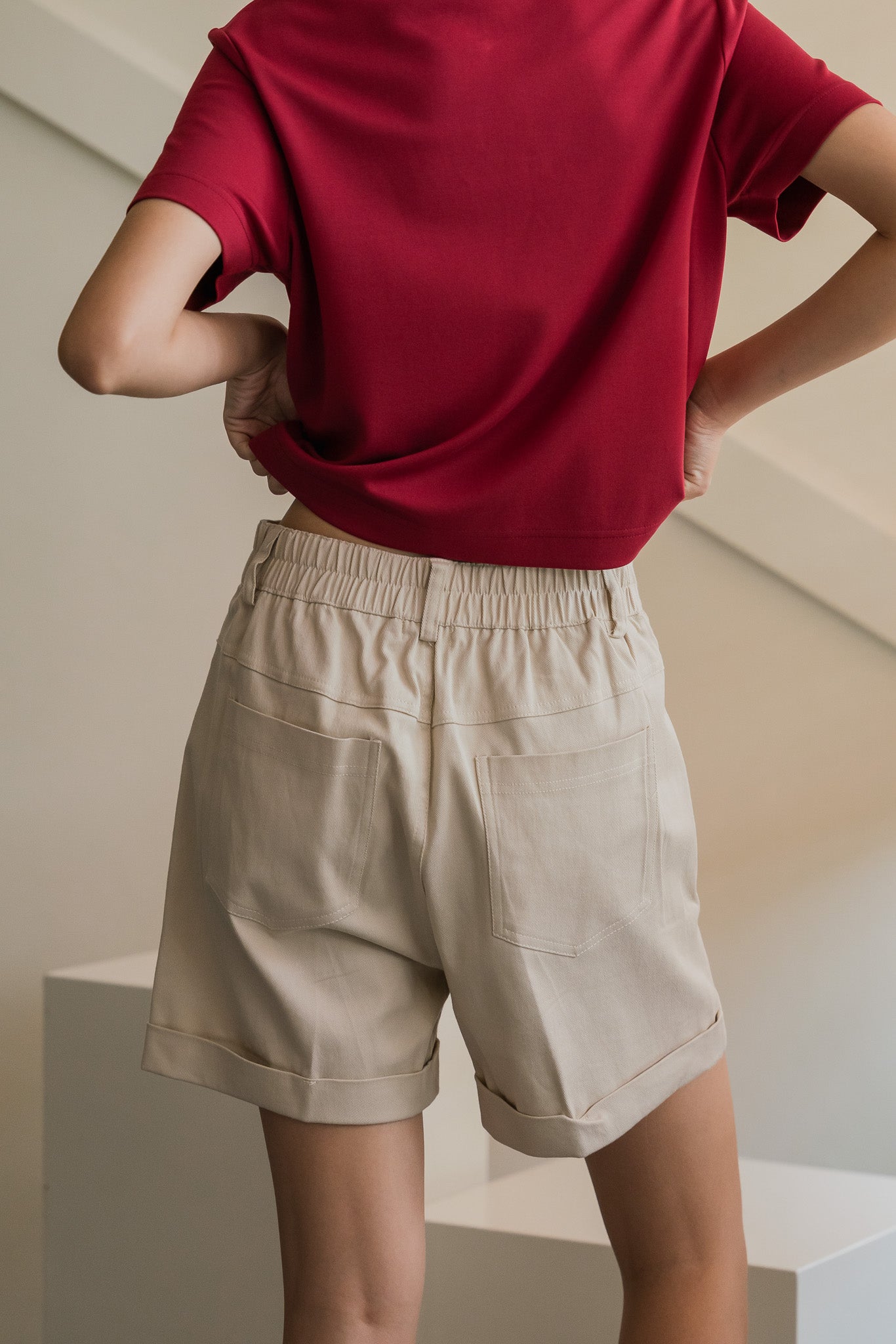 Cuffed Twill Shorts in Cream