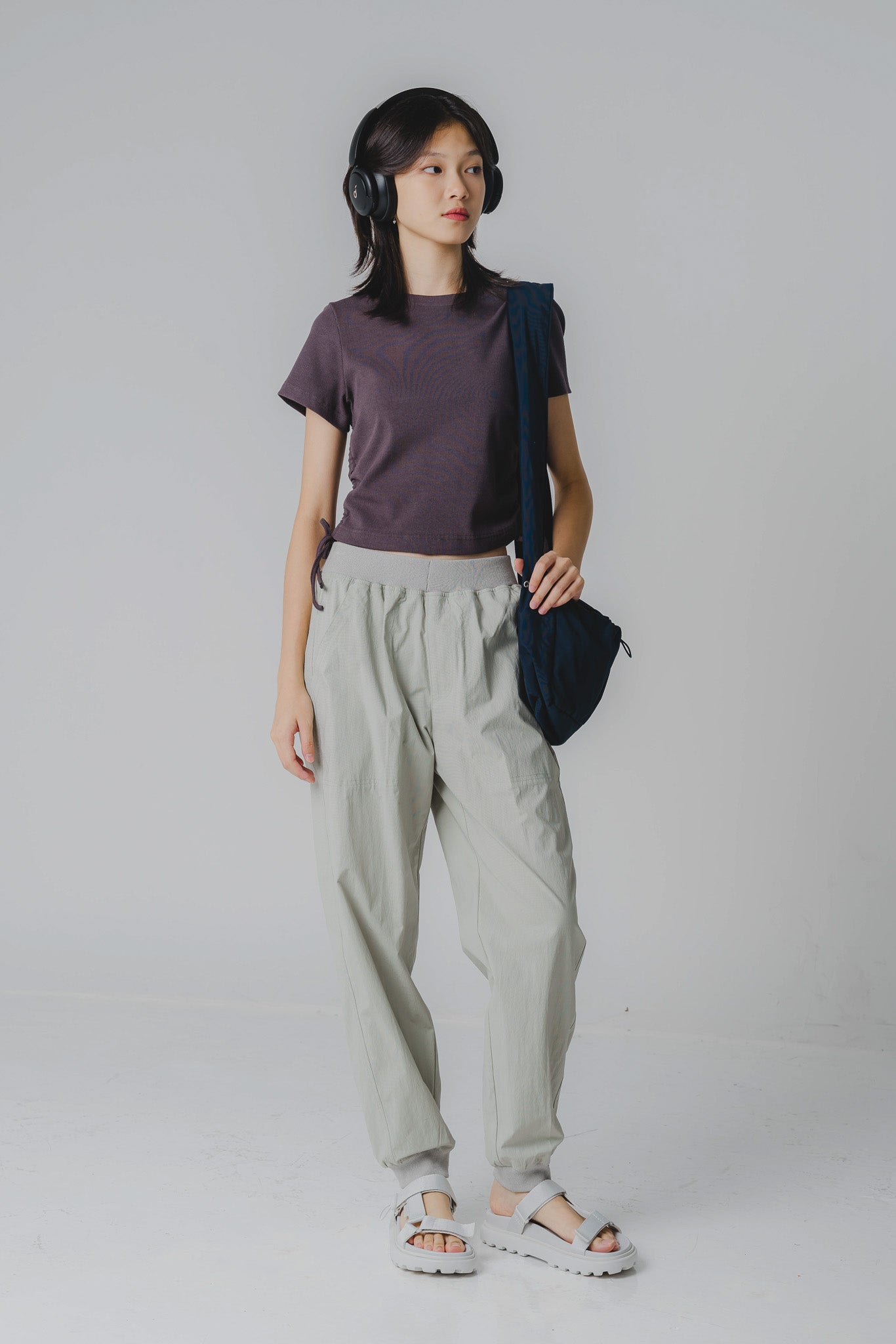 Side Drawstring Baby Tee in Dark Grey