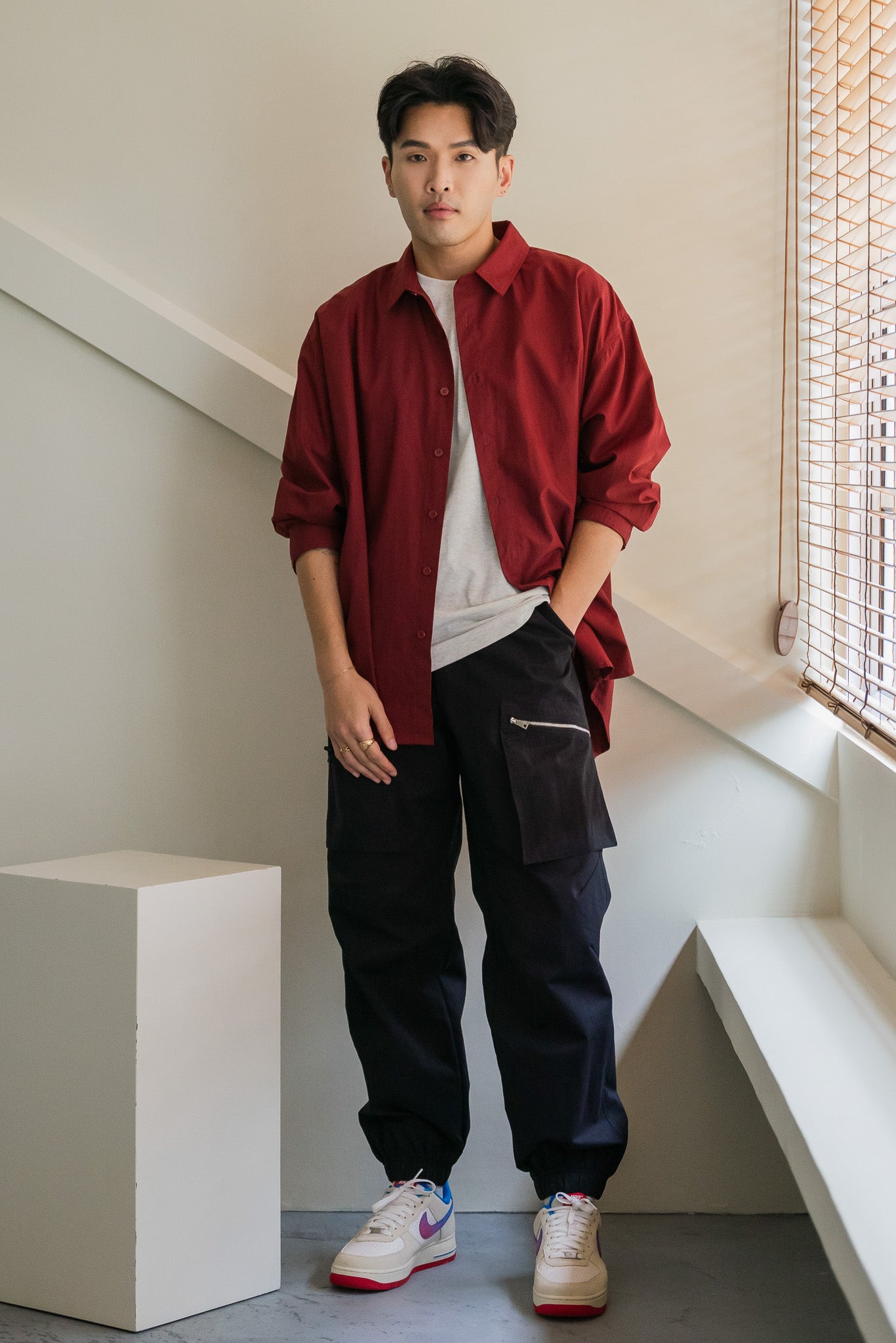 Smiley Logo Oversized Shirt in Wine