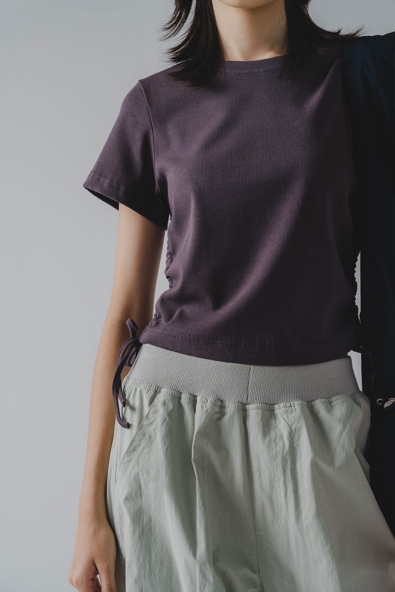 Side Drawstring Baby Tee in Dark Grey