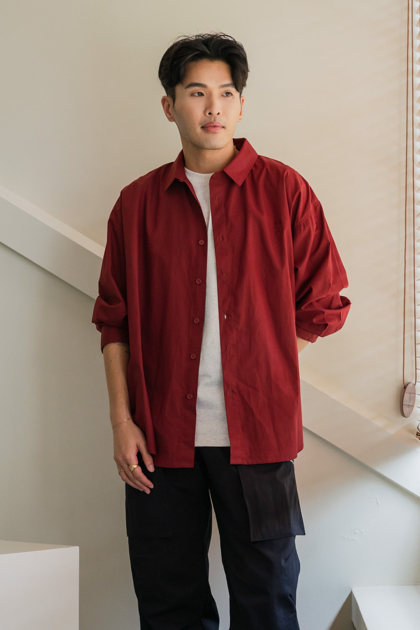 Smiley Logo Oversized Shirt in Wine