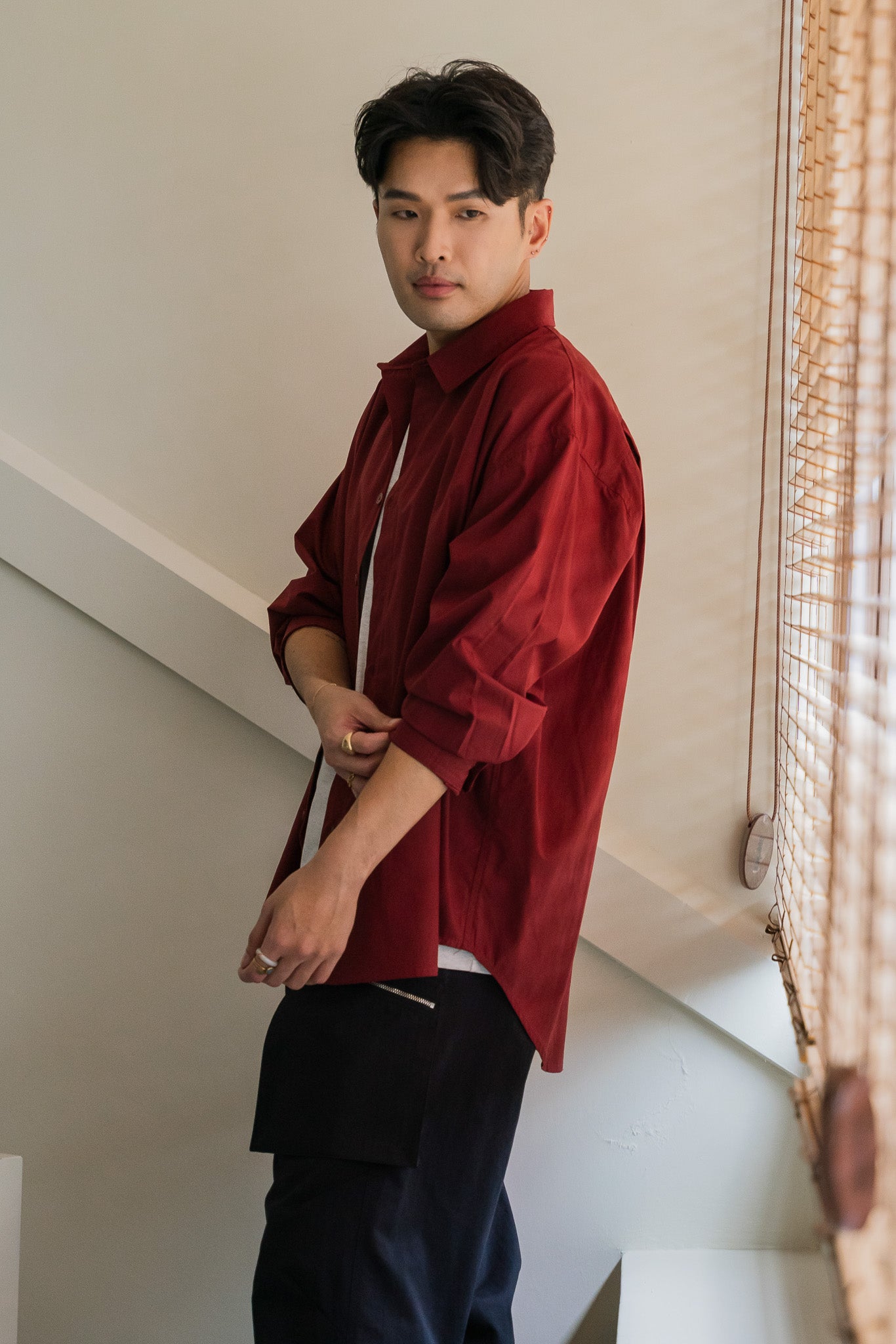 Smiley Logo Oversized Shirt in Wine