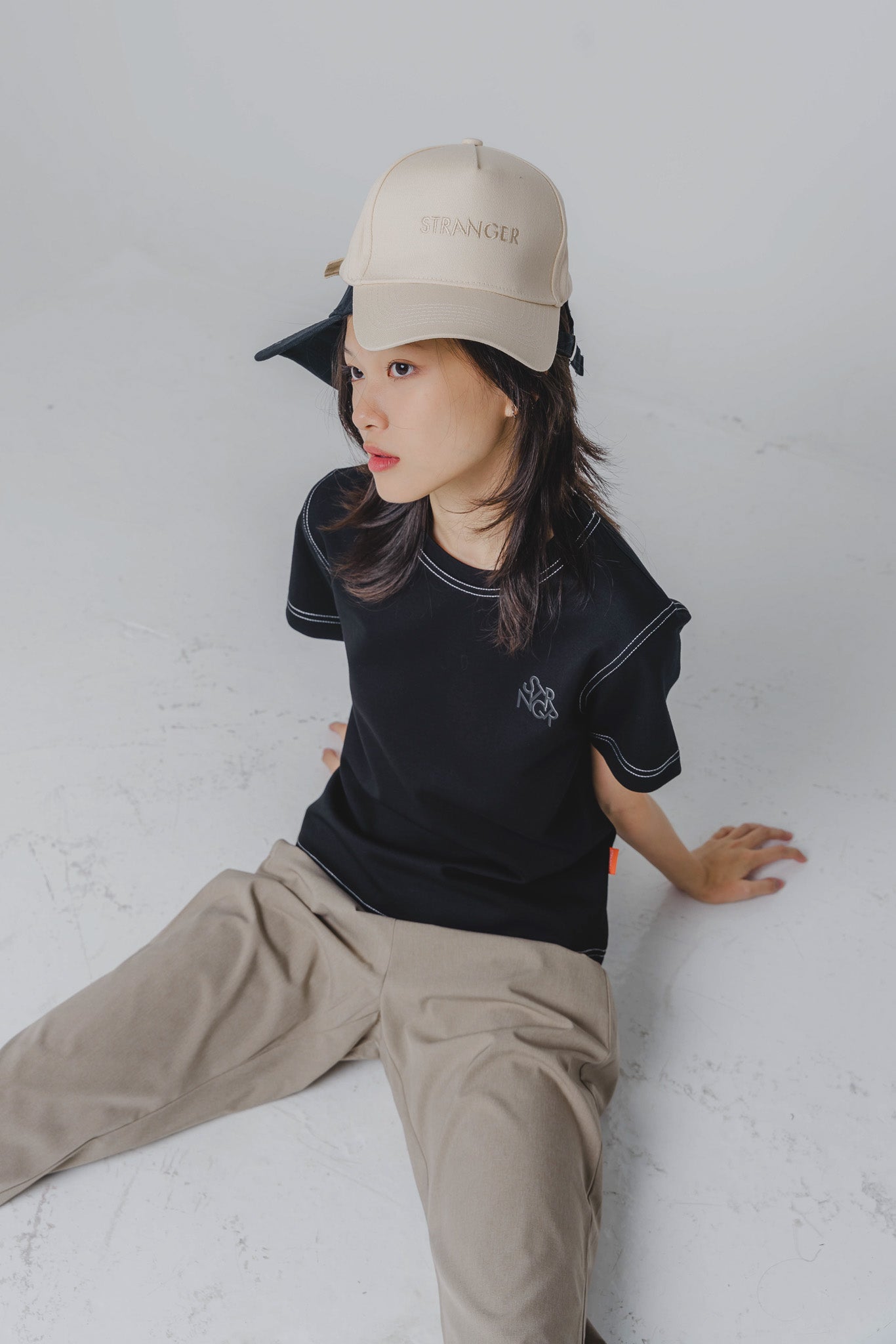 STRNGR Contrast Stitch Tee in Black