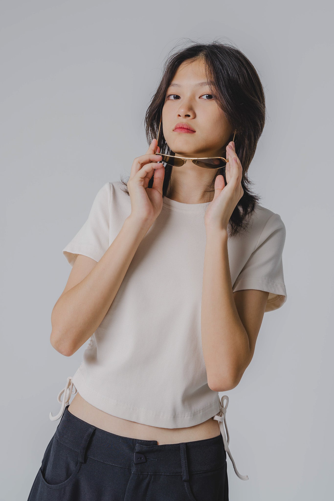 Side Drawstring Baby Tee in Cream