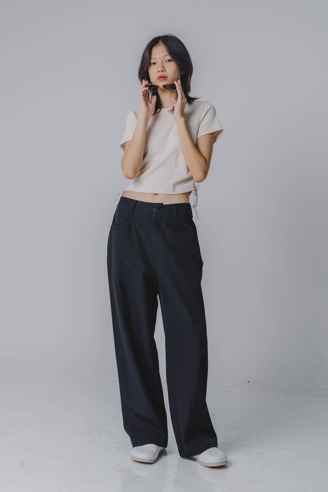 Side Drawstring Baby Tee in Cream