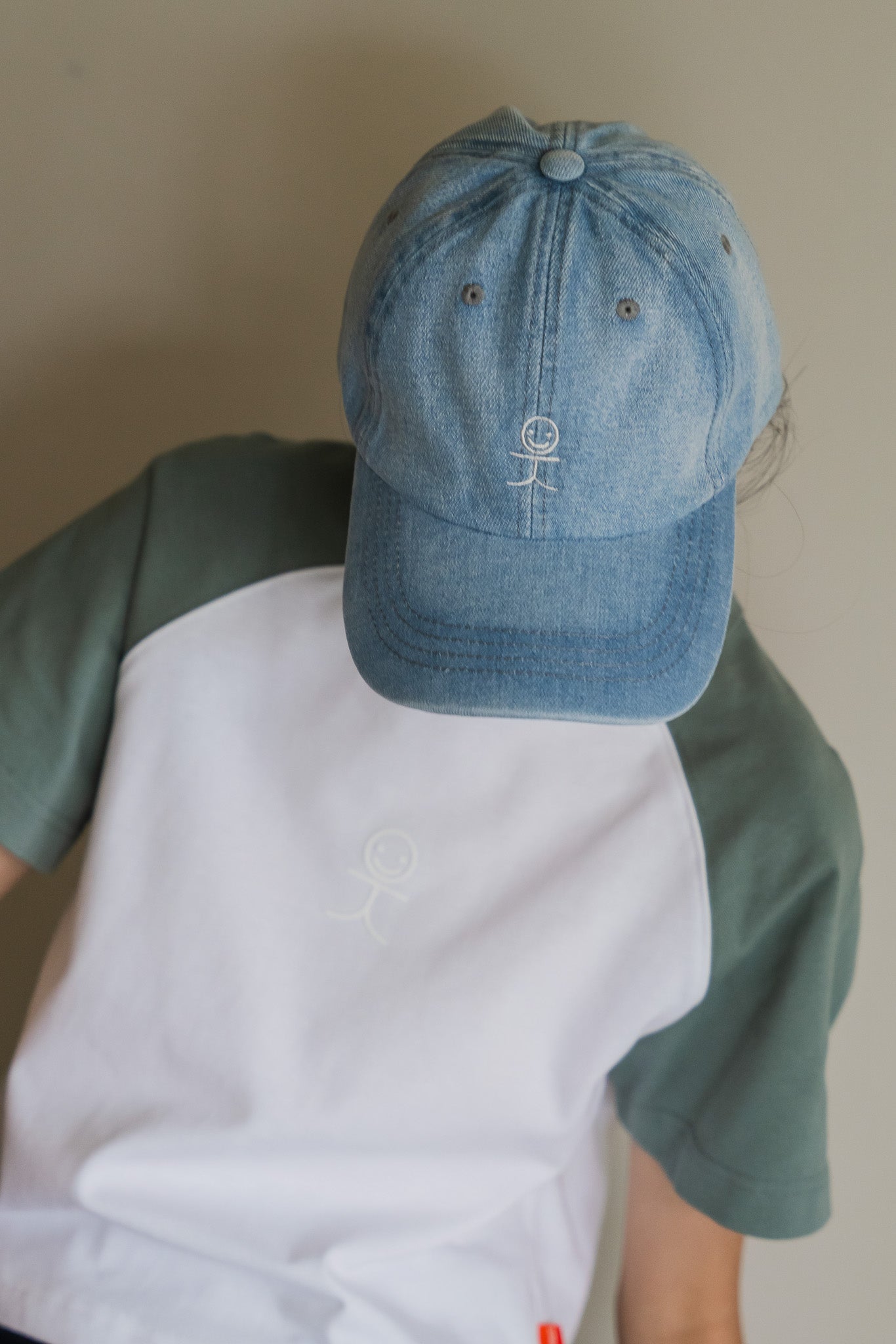 Smiley Logo Denim Cap in Light Wash