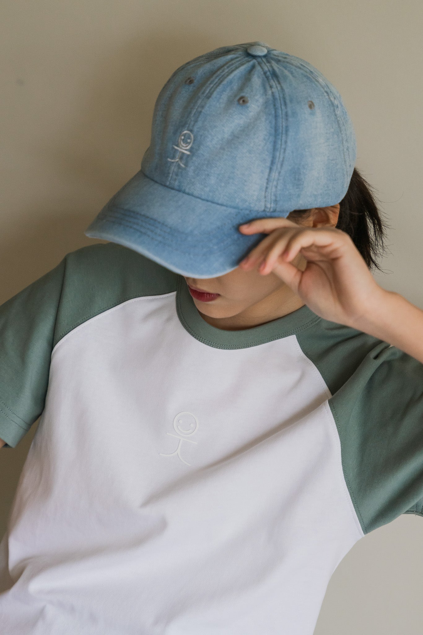 Smiley Logo Denim Cap in Light Wash