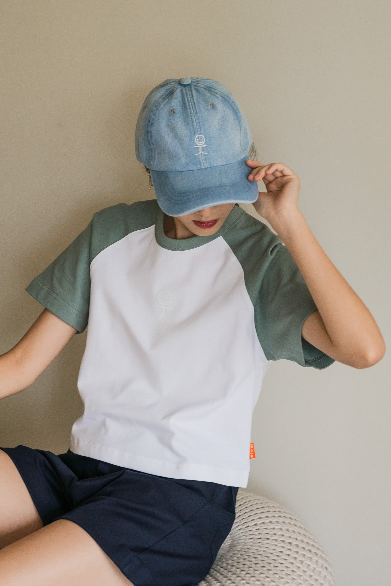 Smiley Logo Denim Cap in Light Wash