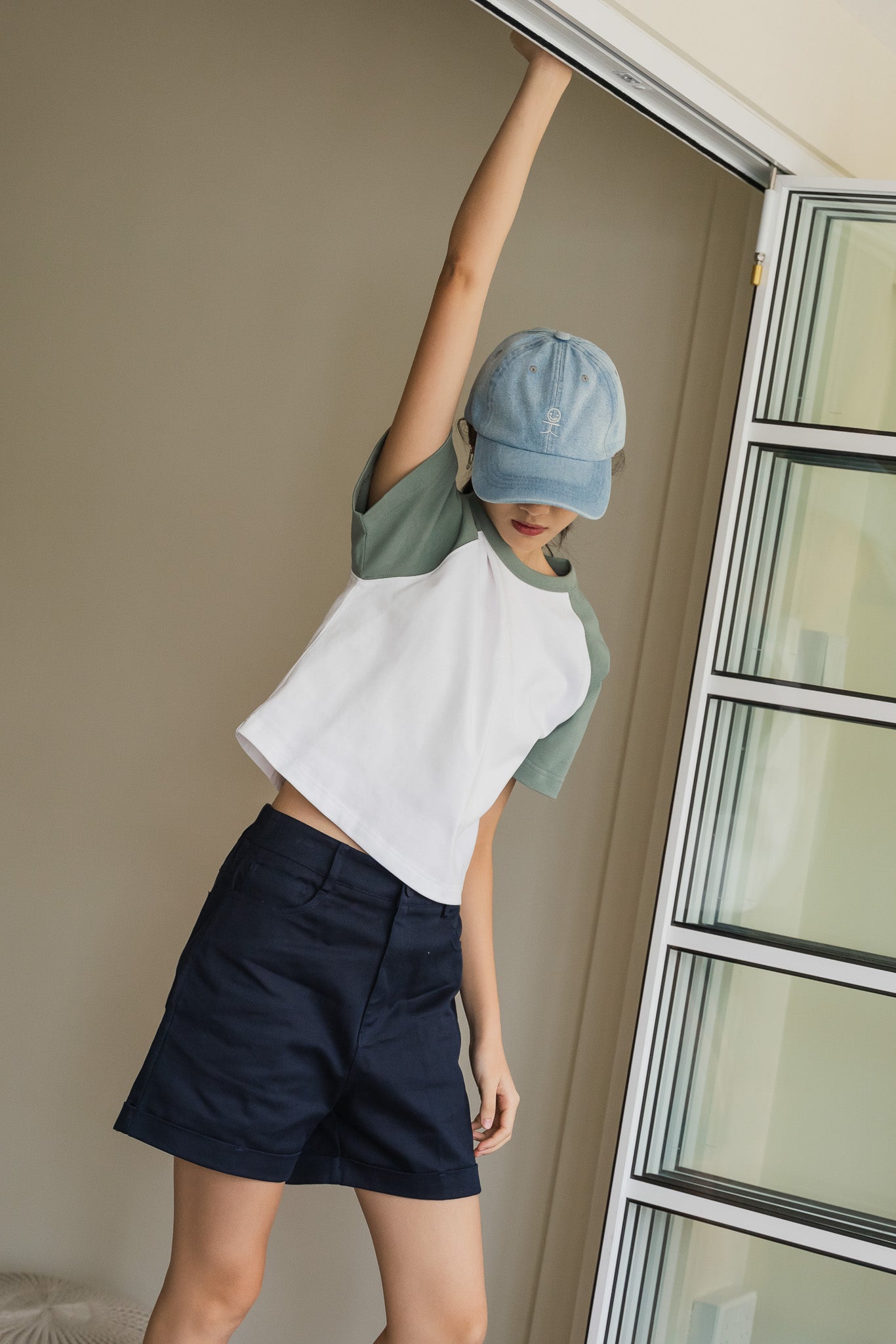 Smiley Logo Denim Cap in Light Wash