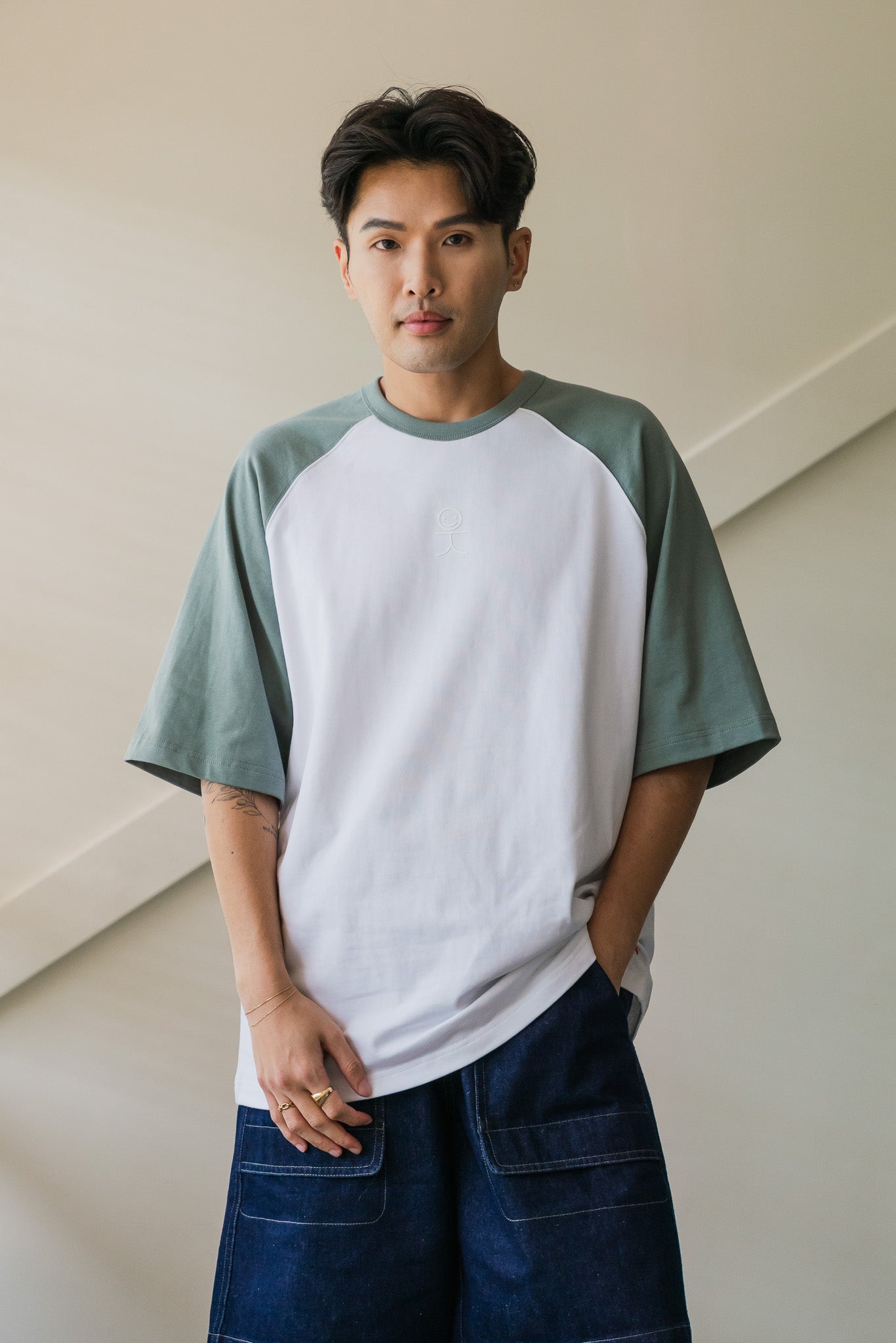 Colour Block Oversized Baseball Tee in Green