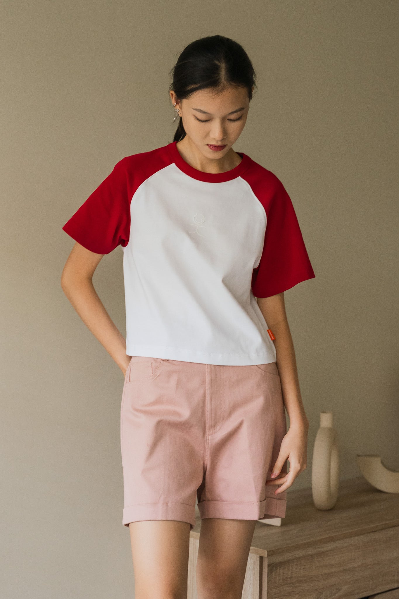 Cuffed Twill Shorts in Pink