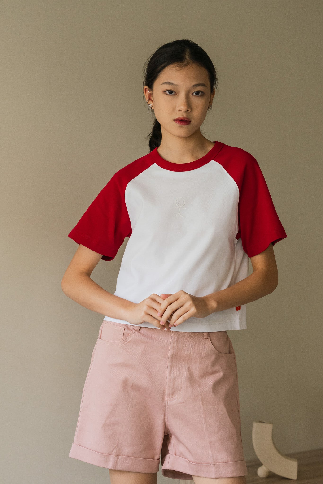 Cuffed Twill Shorts in Pink