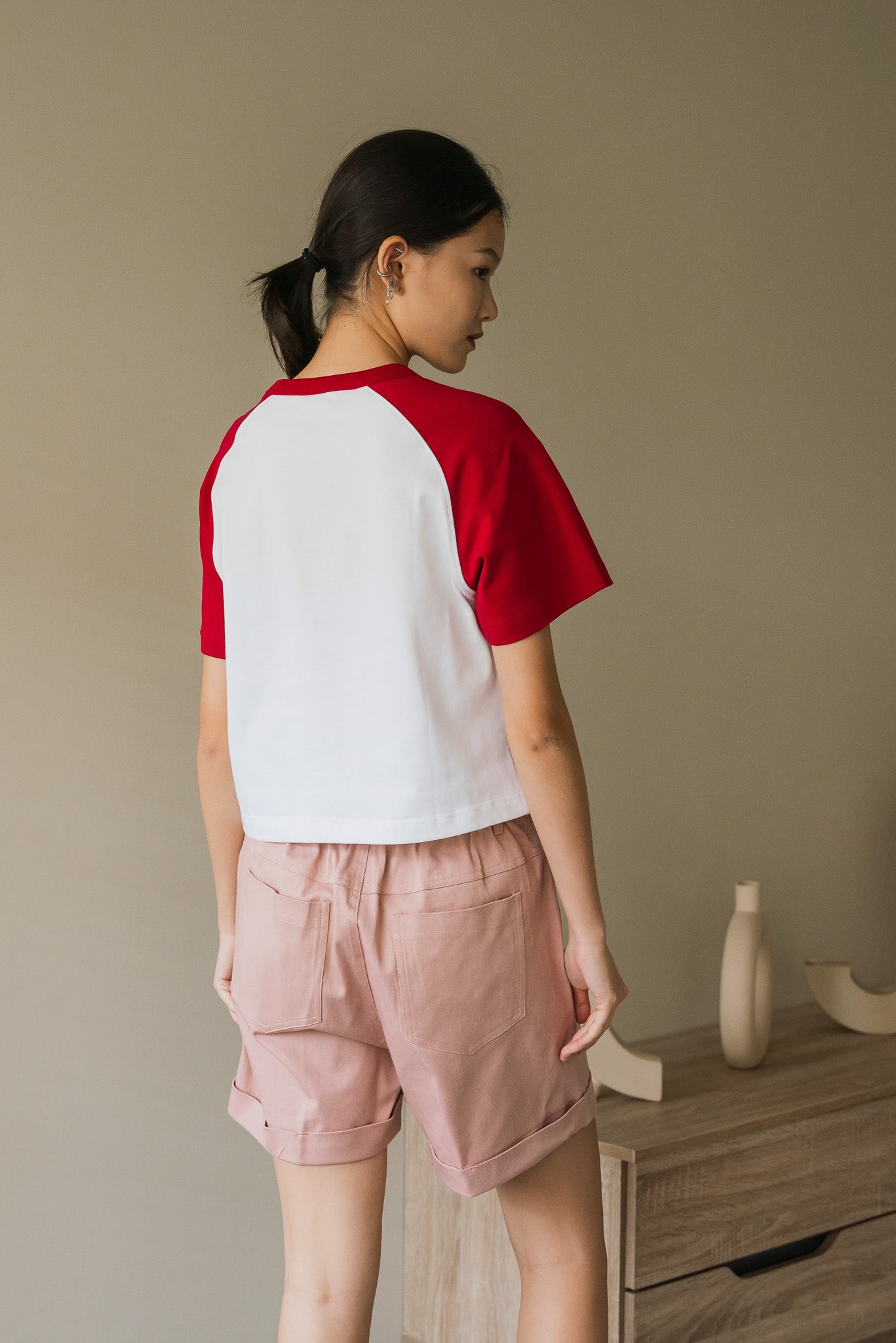 Cuffed Twill Shorts in Pink