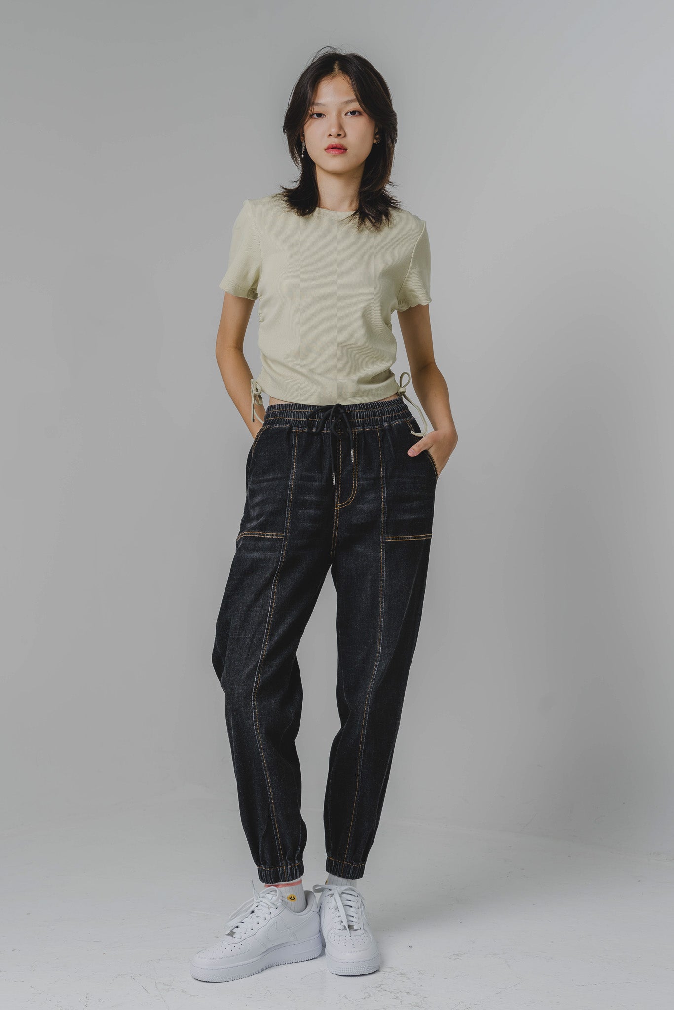 Side Drawstring Baby Tee in Light Green