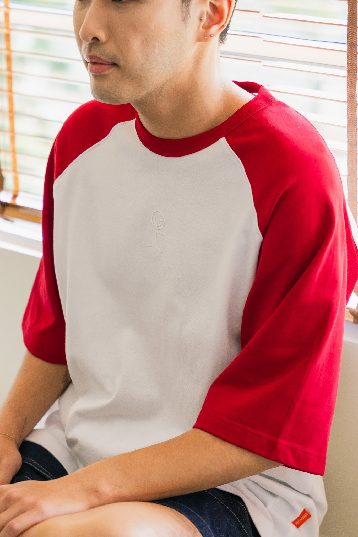 Colour Block Oversized Baseball Tee in Red