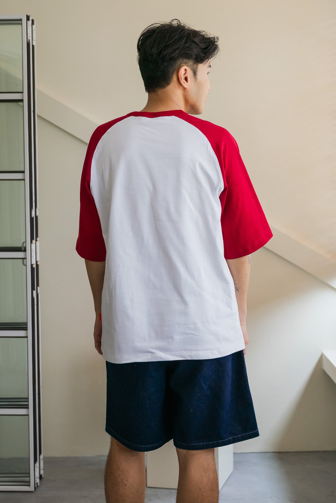Colour Block Oversized Baseball Tee in Red