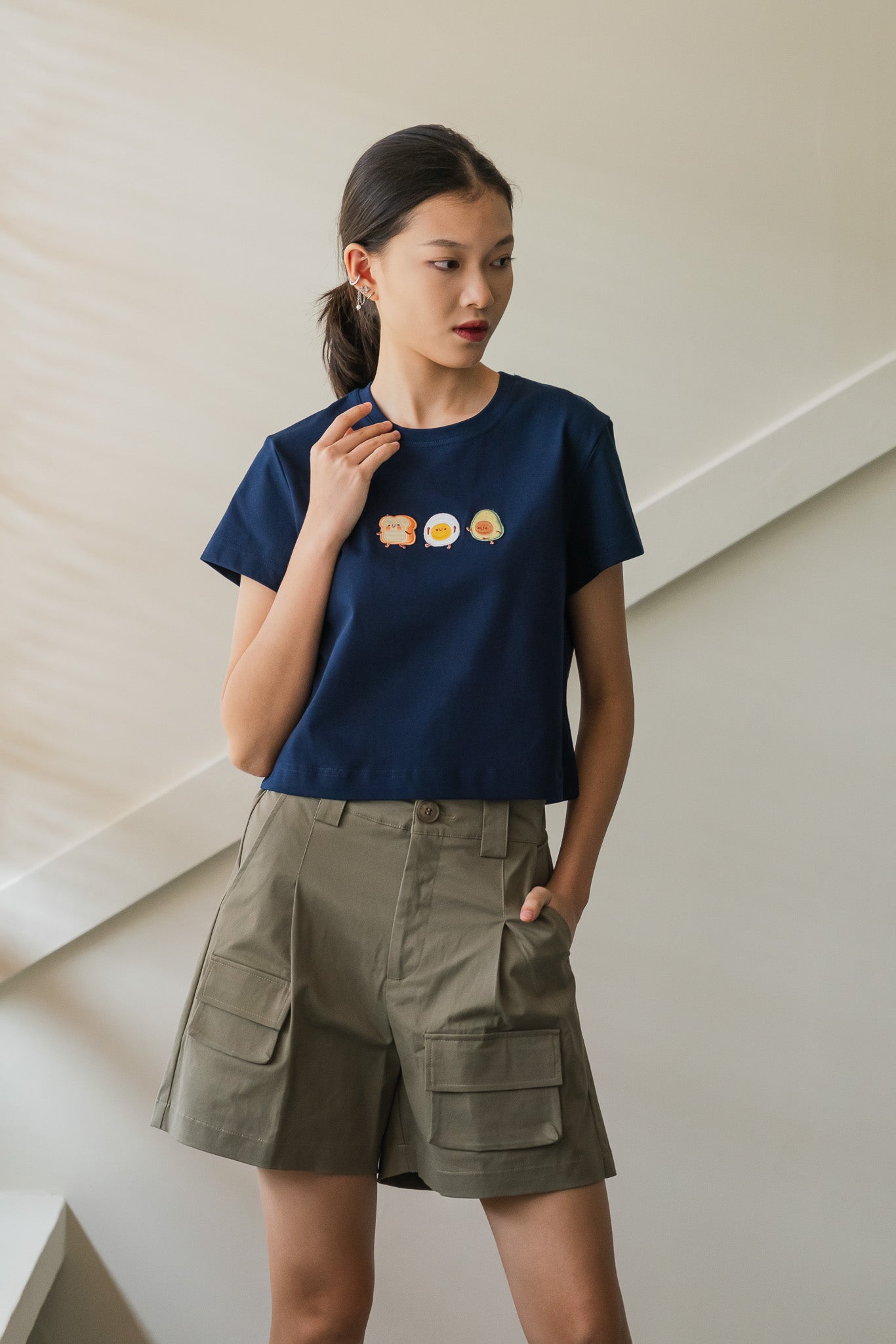 Breakfast Club Cropped Tee in Navy