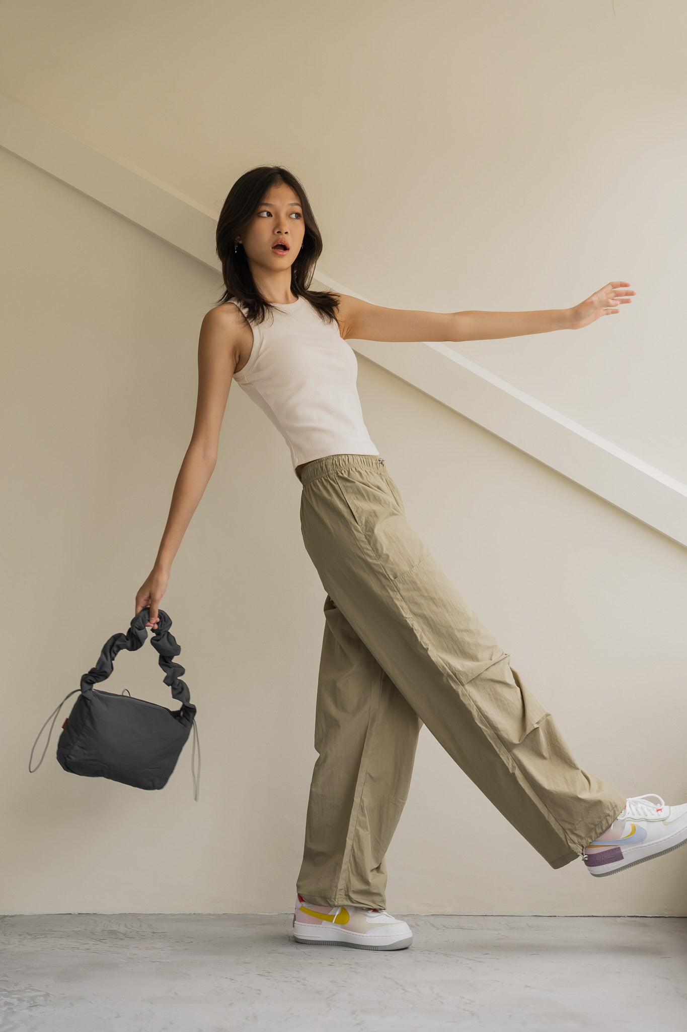 Urban Flow Two-Way Nylon Cross Bag in Dark Grey