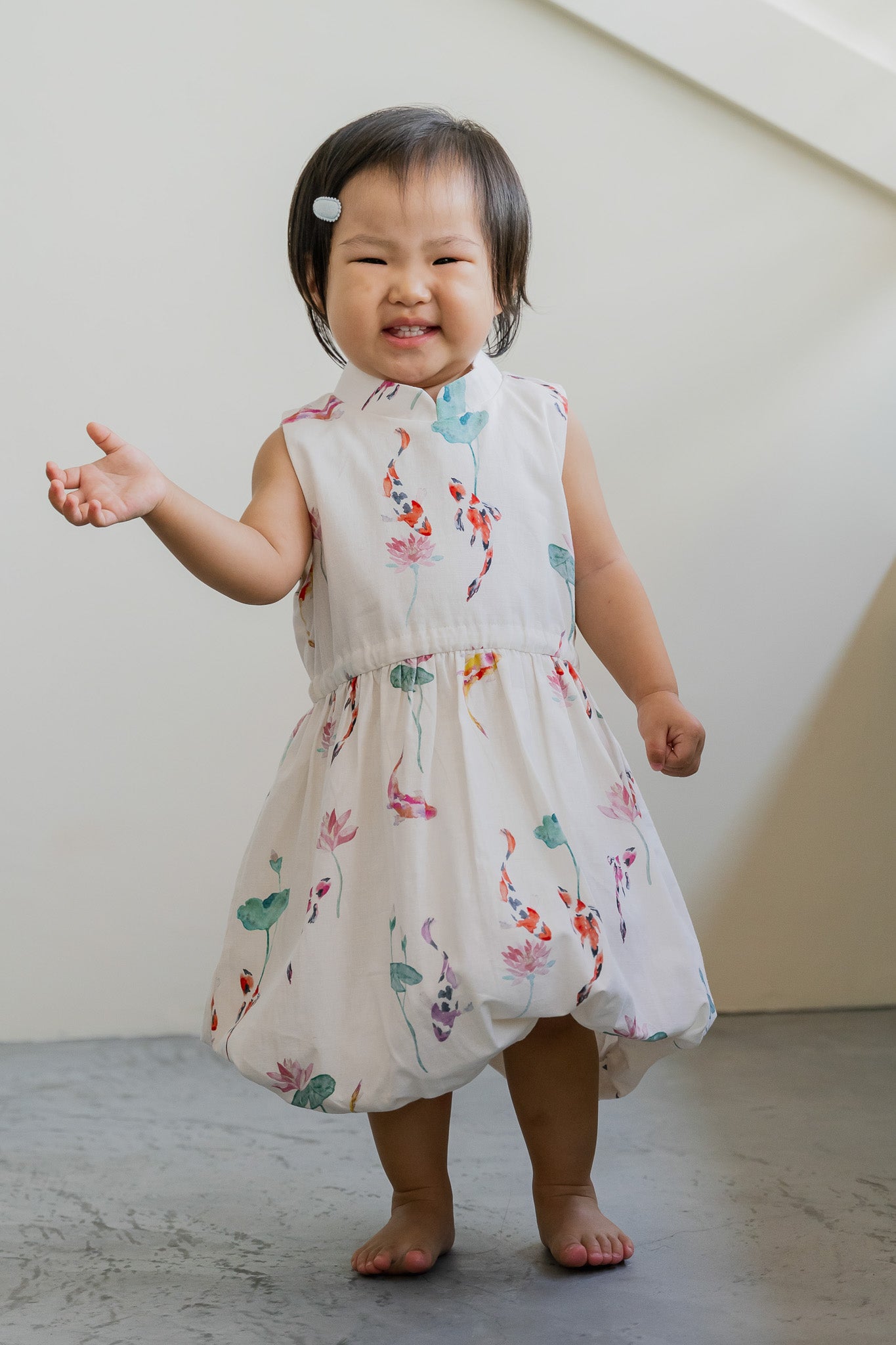 Abundance Kid's Mandarin Bubble Linen Dress in Whisper