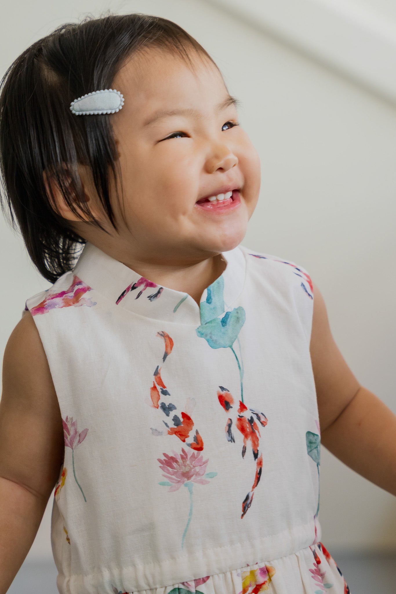 Abundance Kid's Mandarin Bubble Linen Dress in Whisper