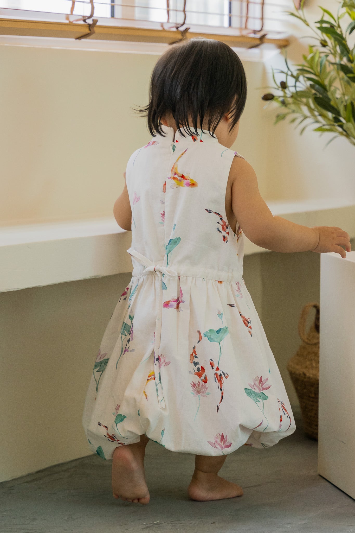 Abundance Kid's Mandarin Bubble Linen Dress in Whisper